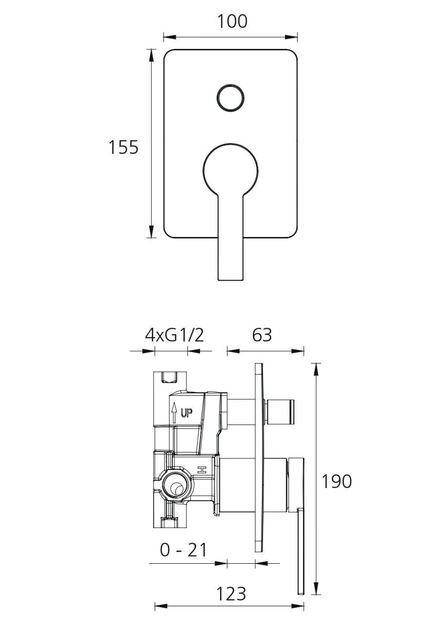 OLIVERI BARCELONA WALL MIXER WITH DIVERTER 190MM MATTE BLACK