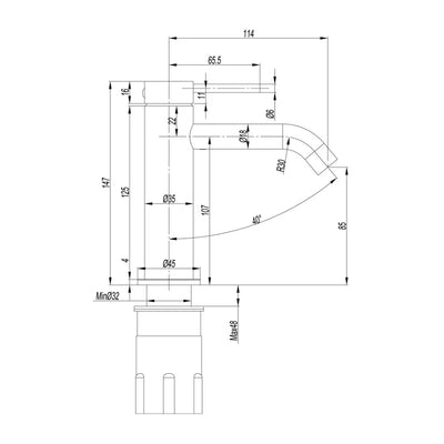 AMOZA LEAD FREE CURVED BASIN MIXER 147MM CHROME