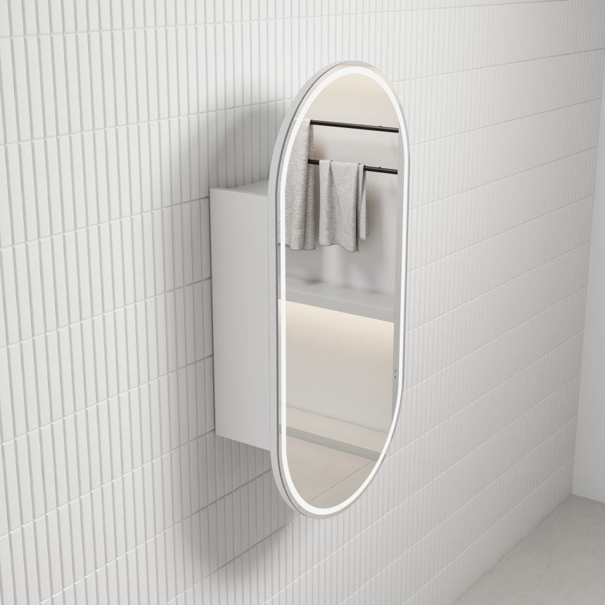 AULIC BEAU MONDE FRAMELESS MATTE WHITE LED SHAVING CABINET 450X900MM
