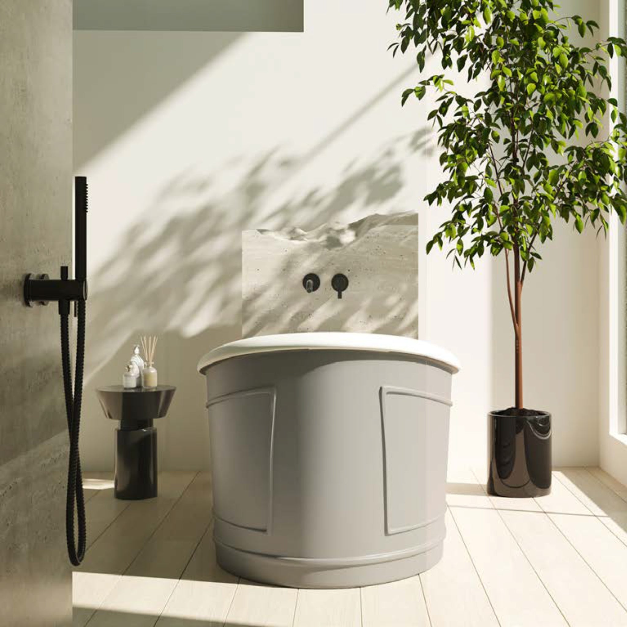 BELBAGNO RITZ FREESTANDING BATHTUB MATTE GREY AND GLOSS WHITE 1676MM
