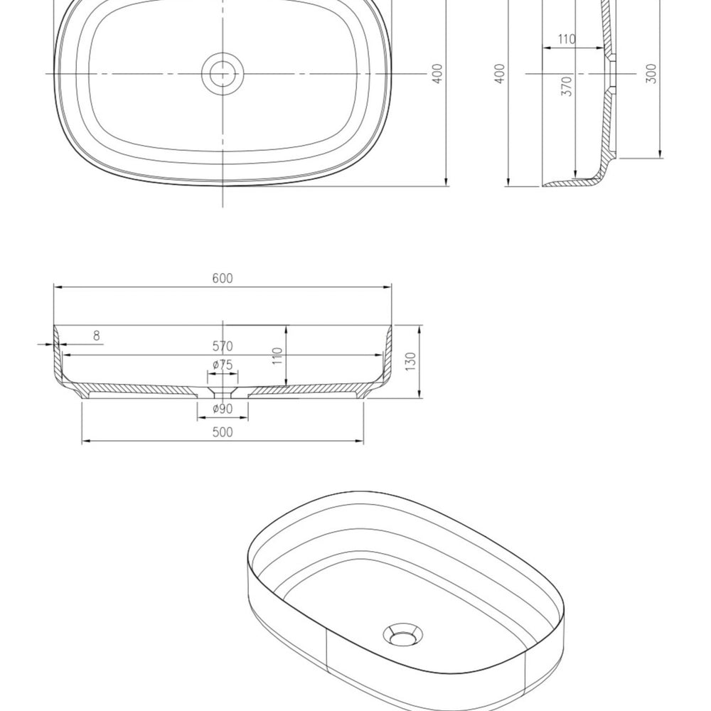 PIETRA BIANCA BIANCA ABOVE COUNTER STONE BASIN WITH CUSTOM COLOURS 600MM