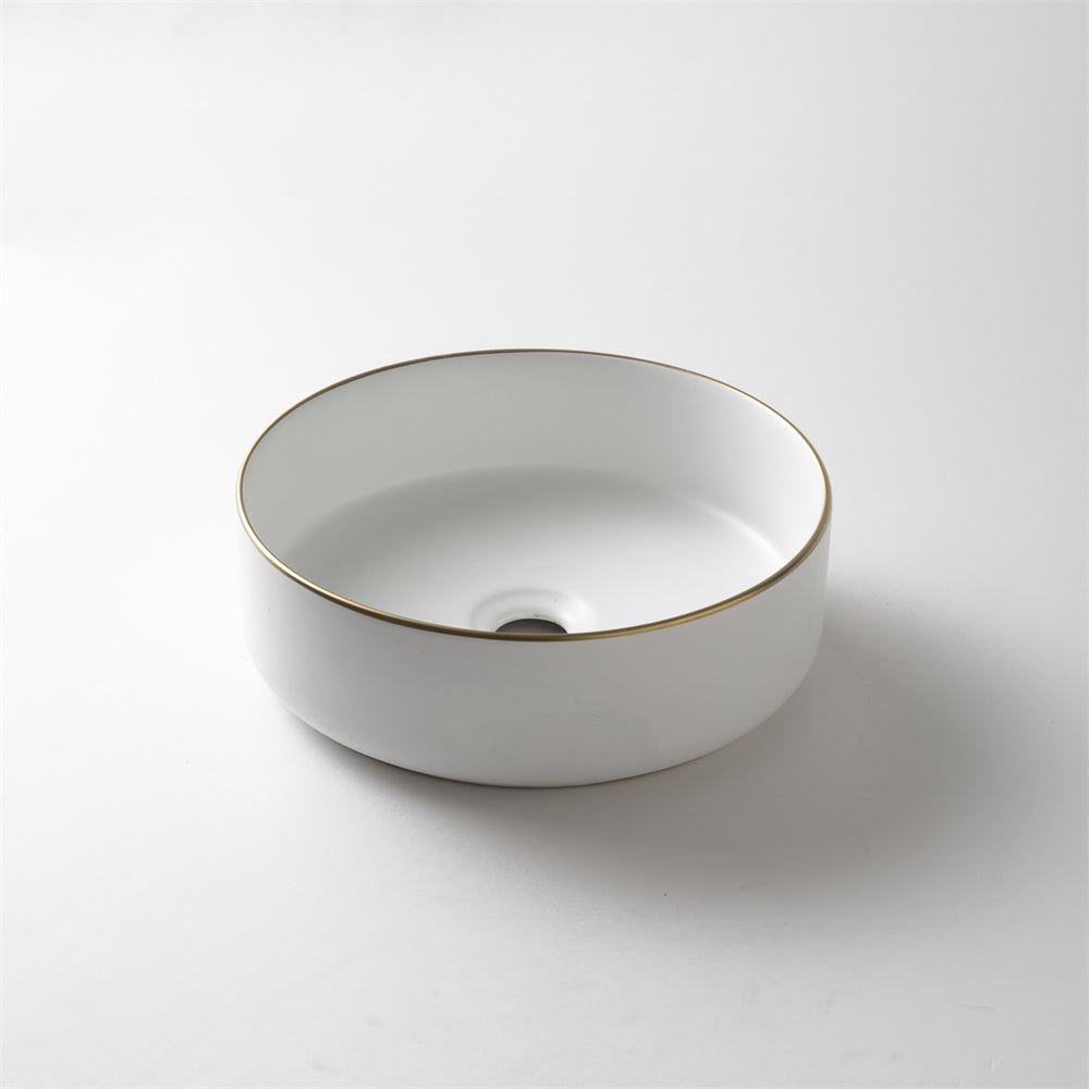 CLAYA ROUND ABOVE COUNTER BASIN MATTE WHITE GOLD RIM 360MM