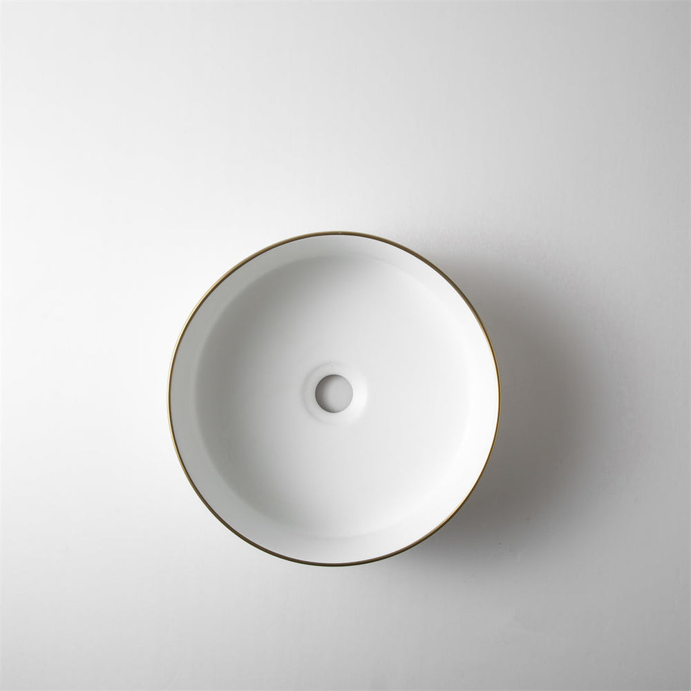 CLAYA ROUND ABOVE COUNTER BASIN MATTE WHITE GOLD RIM 360MM
