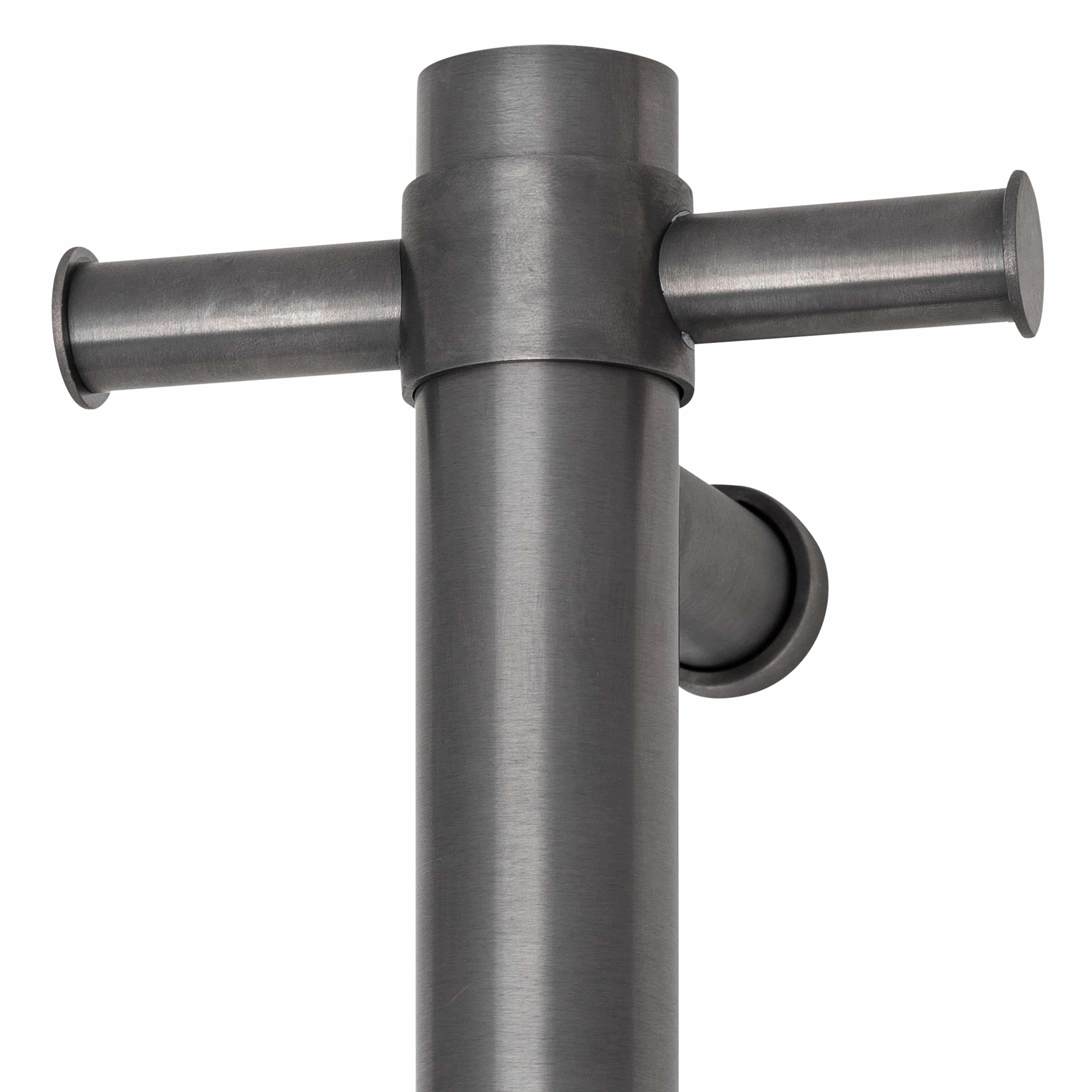 THERMOGROUP ROUND VERTICAL SINGLE HEATED TOWEL RAIL 900MM BRUSHED GUN METAL