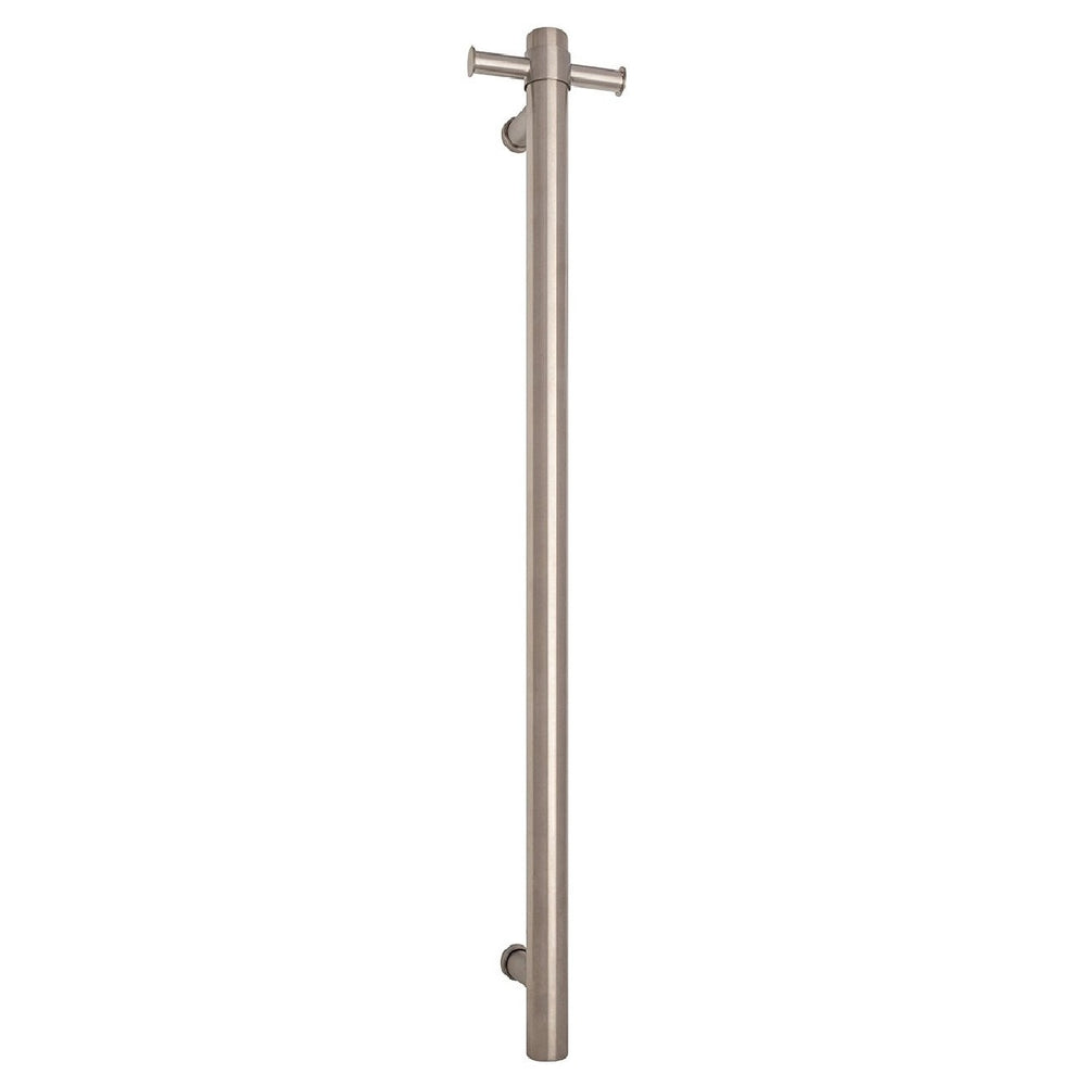 THERMOGROUP ROUND VERTICAL SINGLE HEATED TOWEL RAIL 900MM BRUSHED STAINLESS STEEL