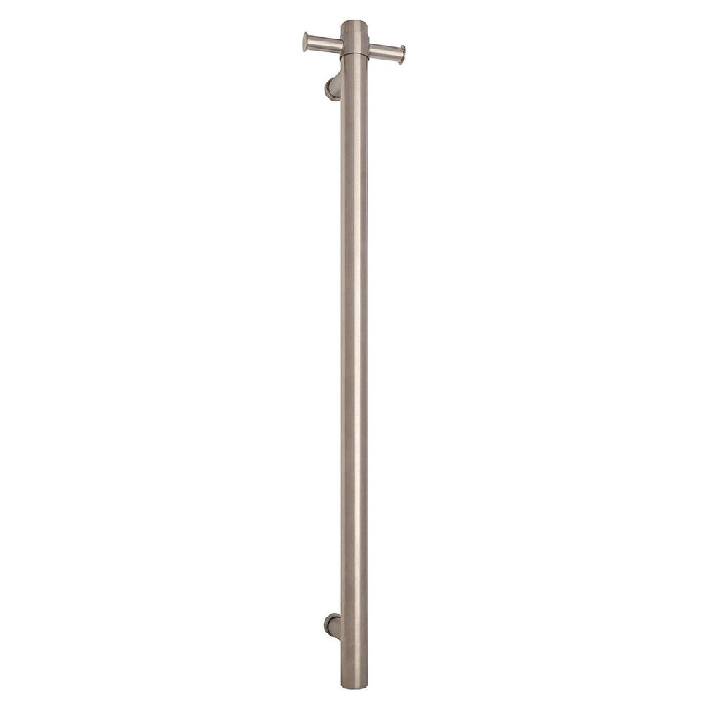 THERMOGROUP ROUND VERTICAL SINGLE HEATED TOWEL RAIL 900MM BRUSHED STAINLESS STEEL