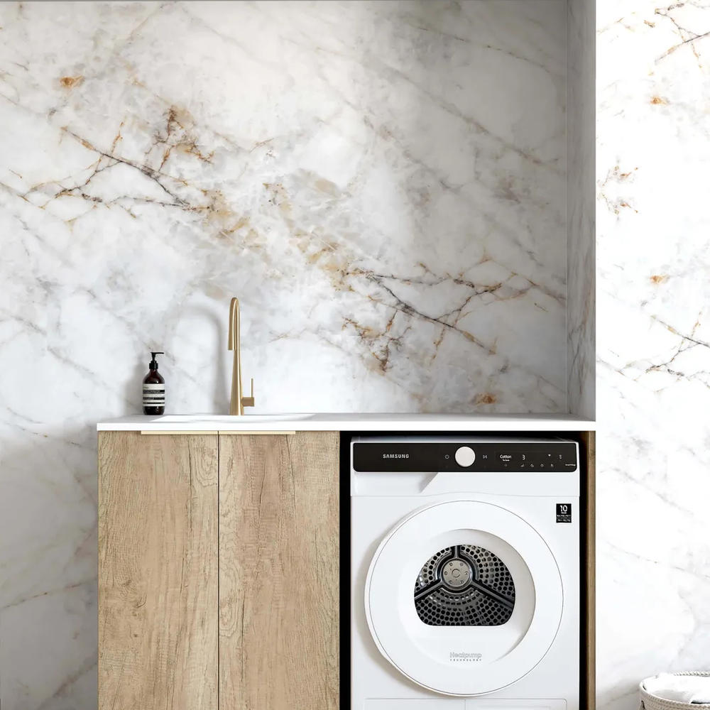 OTTI BYRON NATURAL OAK 1300MM BASE LAUNDRY CABINET WITH STONE TOP & SINK