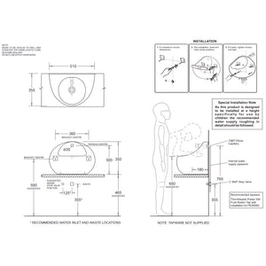 JOHNSON SUISSE EGG JUNIOR ABOVE COUNTER / WALL HUNG BASINS WITH CHROME POP-UP WASTE WHITE 510MM