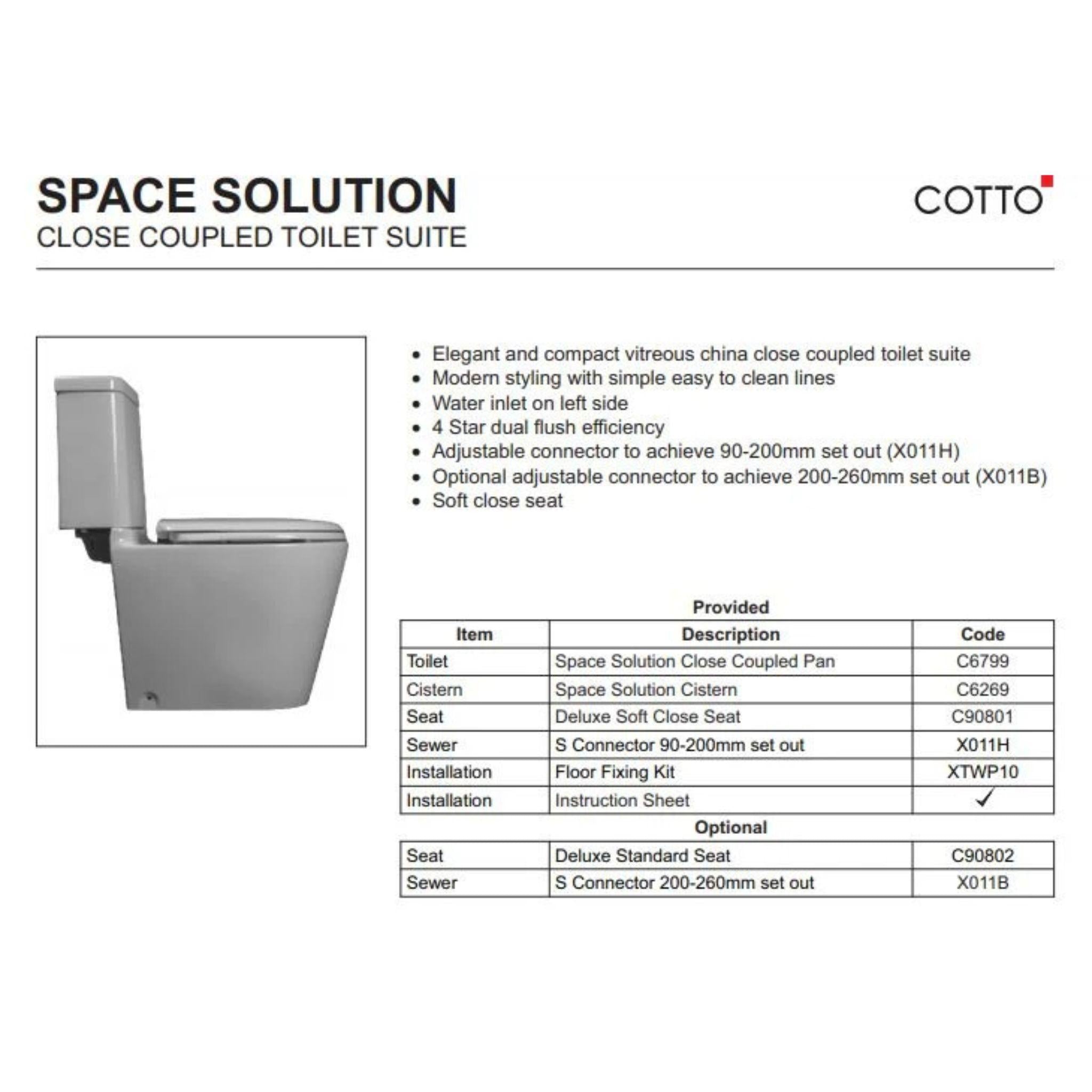 JOHNSON SUISSE SPACE SOLUTION CLOSE COUPLED TOILET GLOSS WHITE
