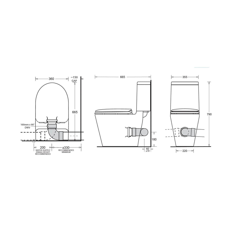 JOHNSON SUISSE SPACE SOLUTION SKEW TRAP CLOSE COUPLED COMMERCIAL TOILET GLOSS WHITE