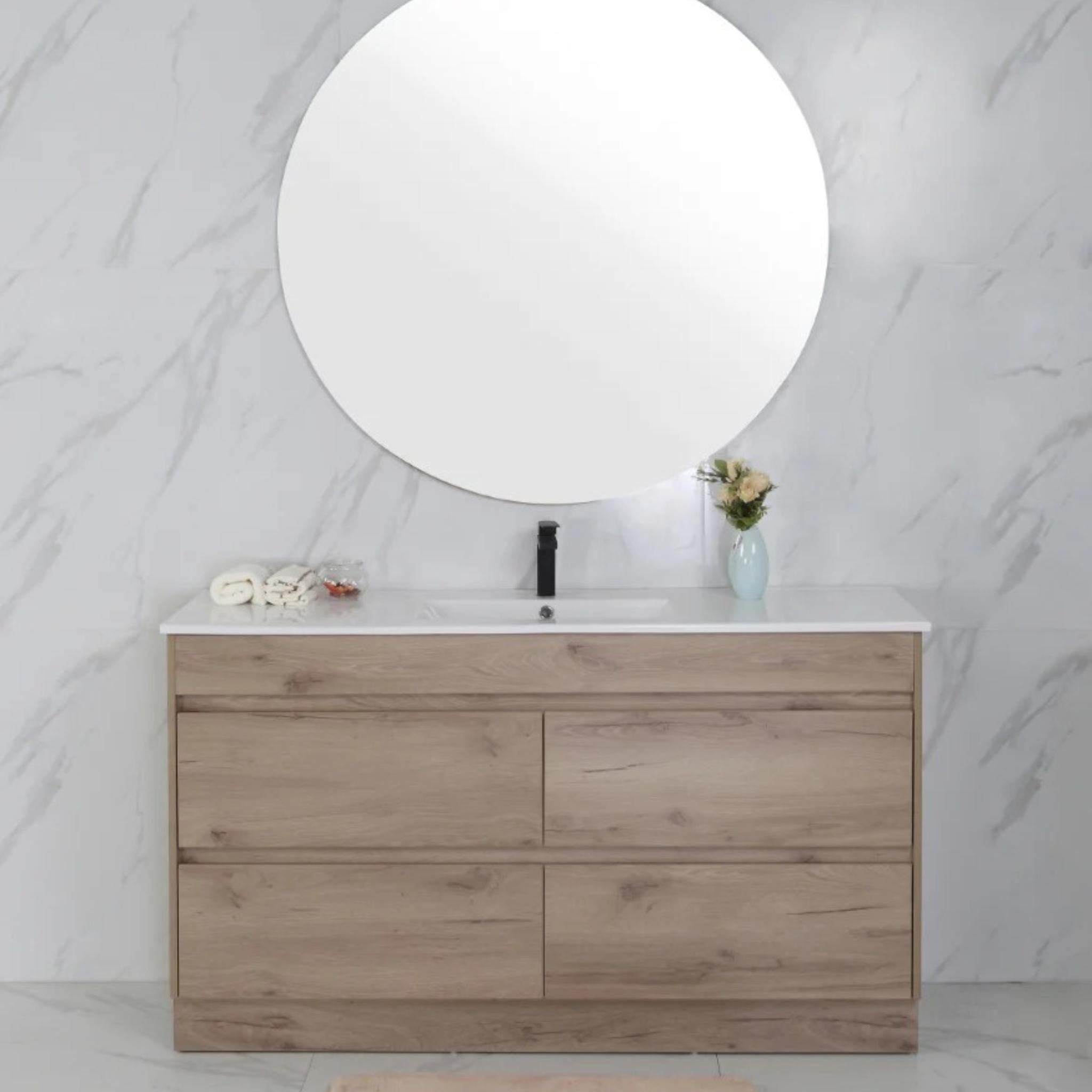 AULIC MAX WHITE OAK 1200MM SINGLE BOWL FLOOR STANDING VANITY