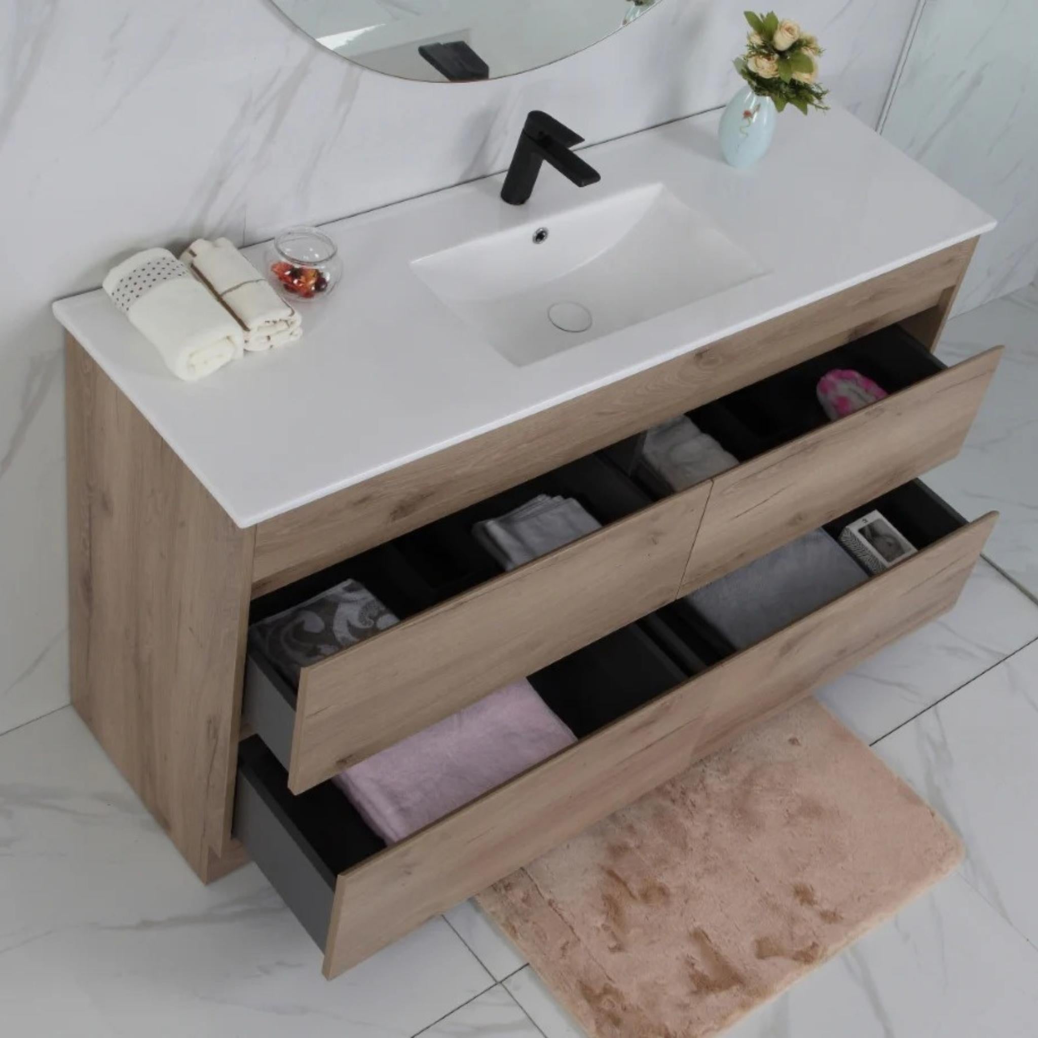 AULIC MAX WHITE OAK 1200MM SINGLE BOWL FLOOR STANDING VANITY