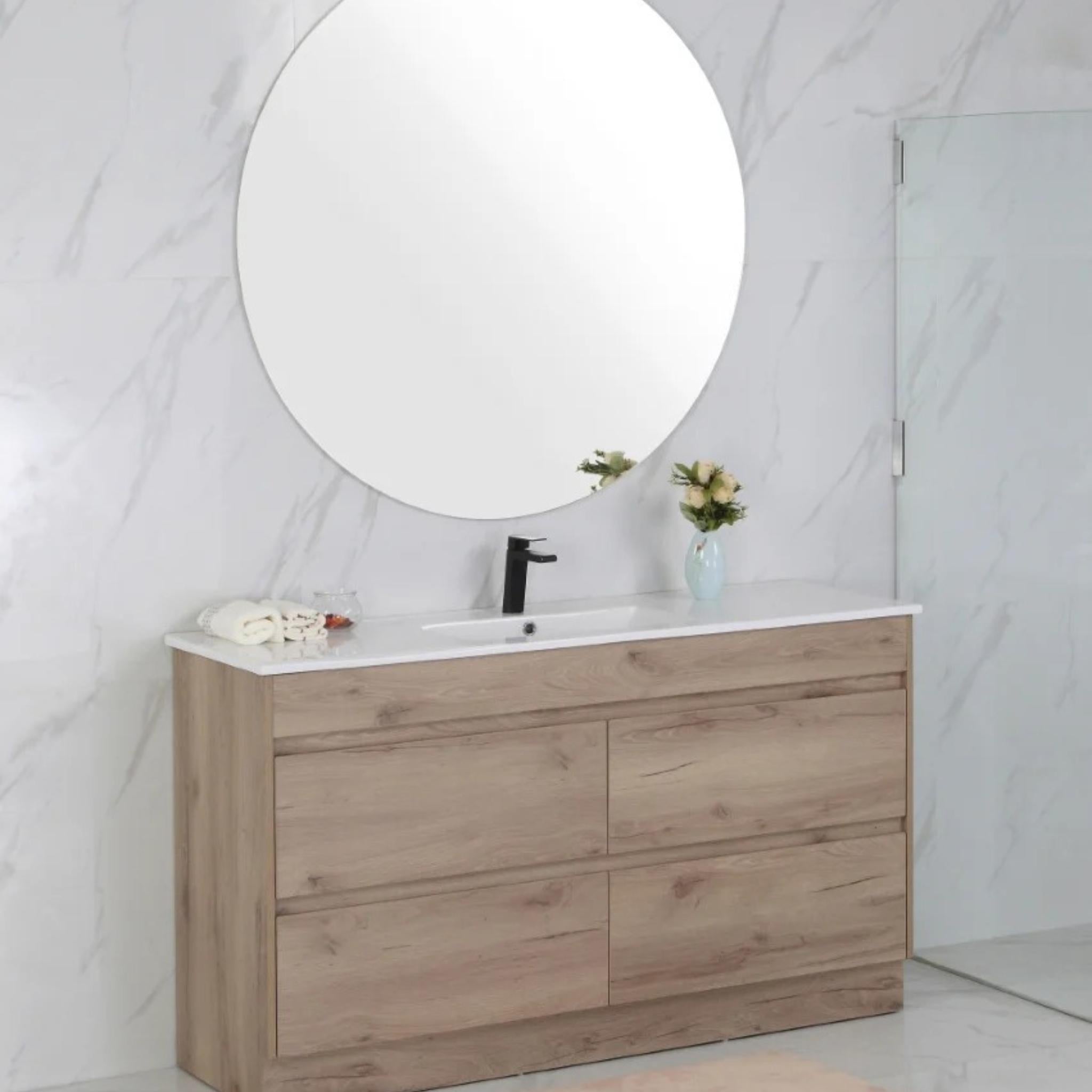 AULIC MAX WHITE OAK 1200MM SINGLE BOWL FLOOR STANDING VANITY