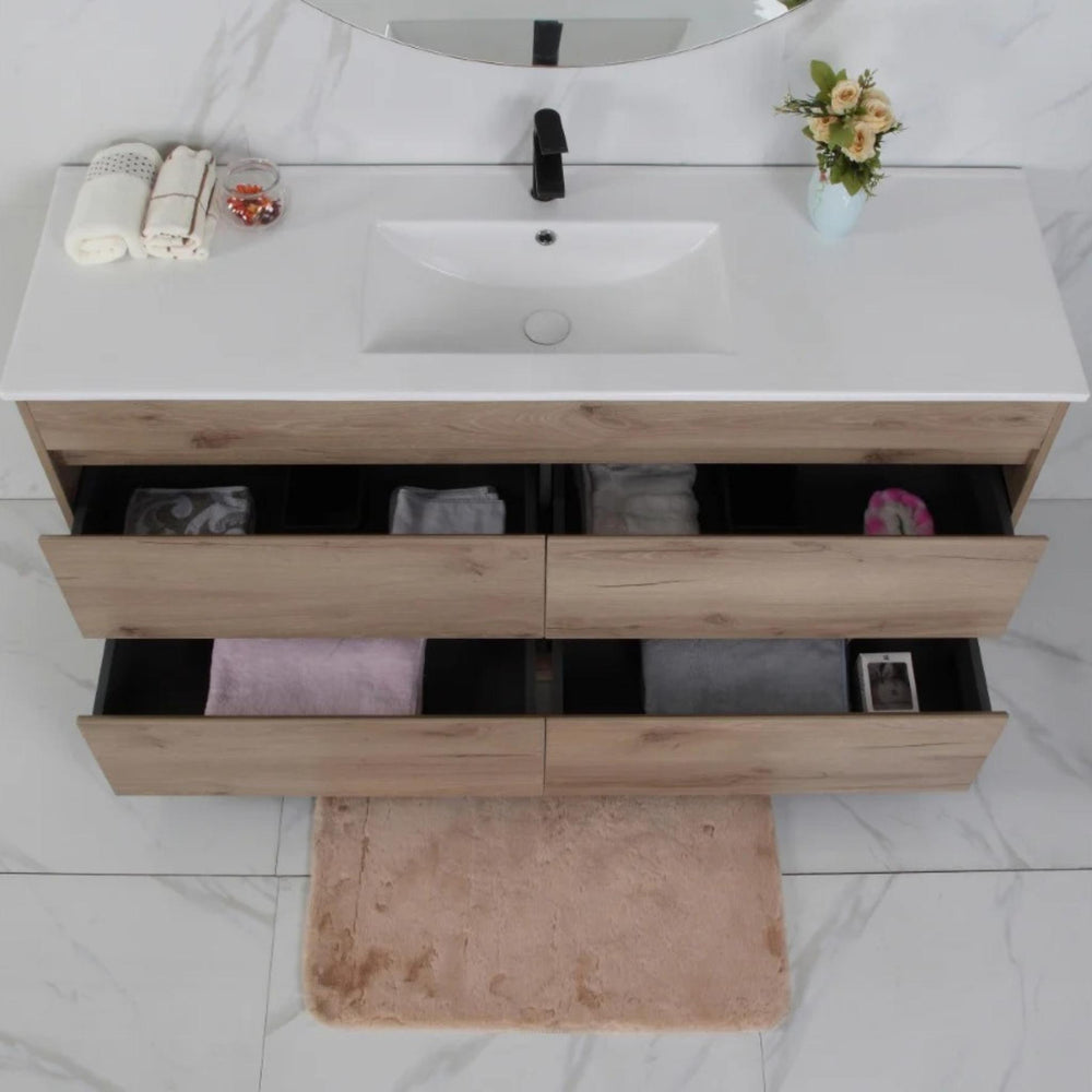 AULIC MAX WHITE OAK 1200MM SINGLE BOWL FLOOR STANDING VANITY