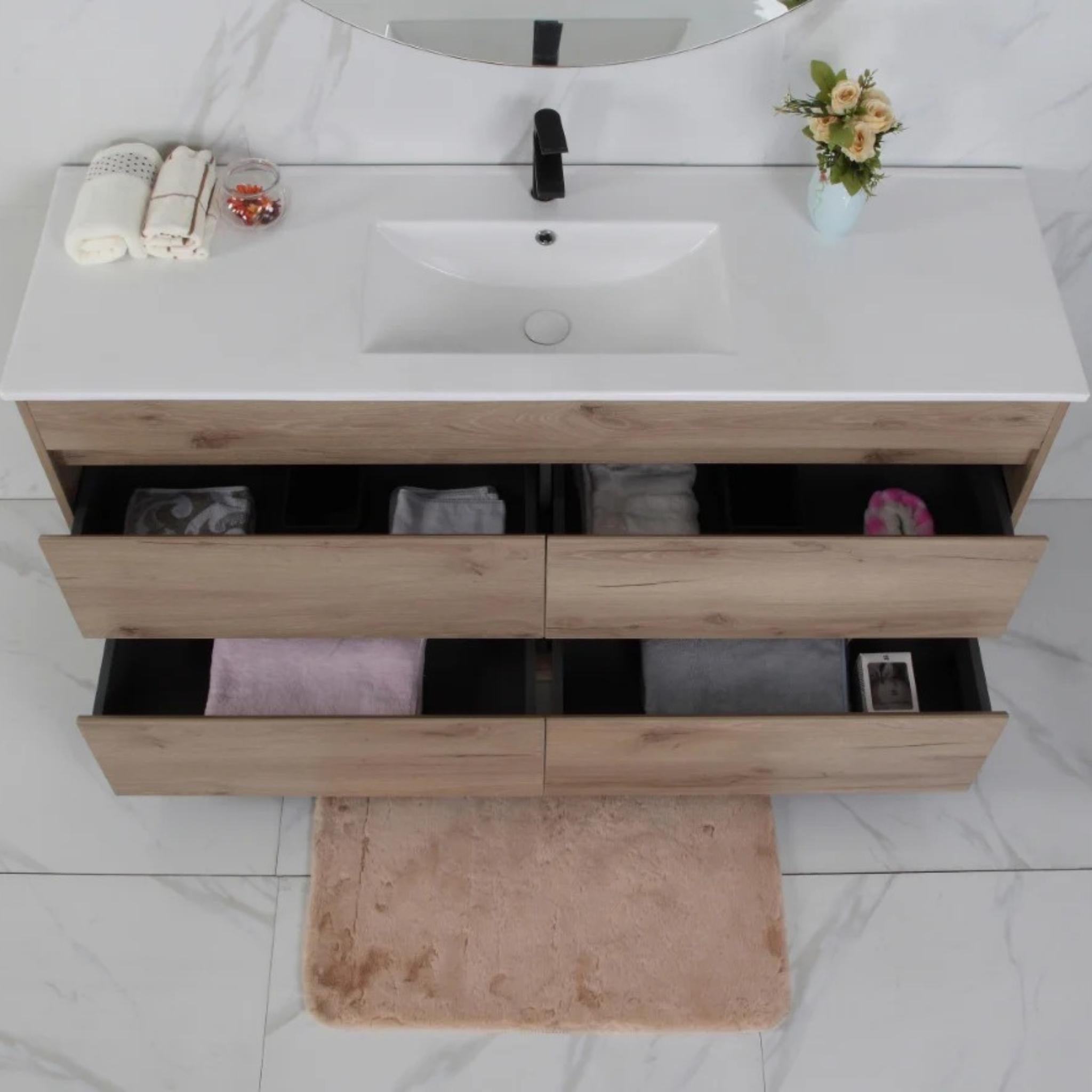 AULIC MAX WHITE OAK 1200MM SINGLE BOWL FLOOR STANDING VANITY