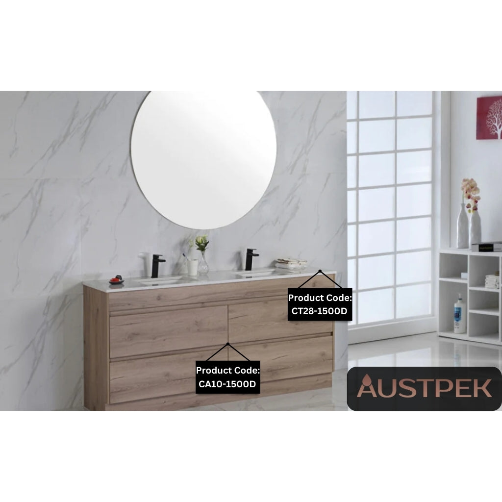 AULIC MAX WHITE OAK 1500MM DOUBLE BOWL FREE STANDING VANITY