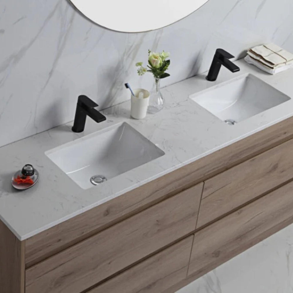 AULIC MAX WHITE OAK 1800MM DOUBLE BOWL FLOOR STANDING VANITY