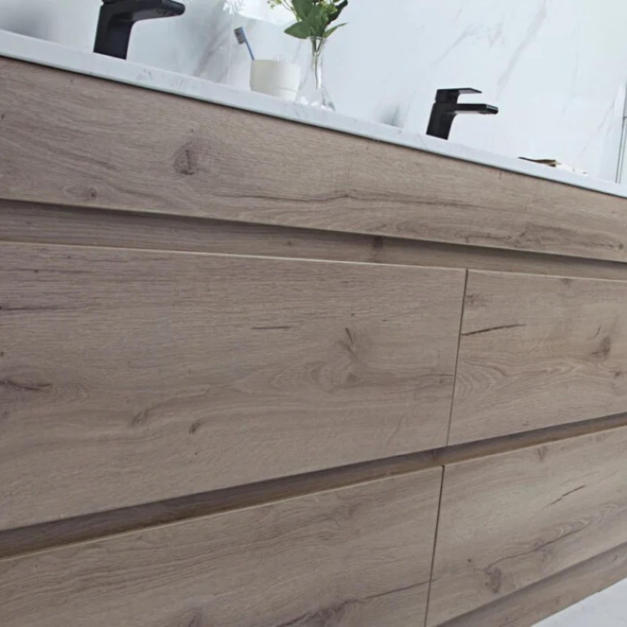 AULIC MAX WHITE OAK 1800MM DOUBLE BOWL FLOOR STANDING VANITY