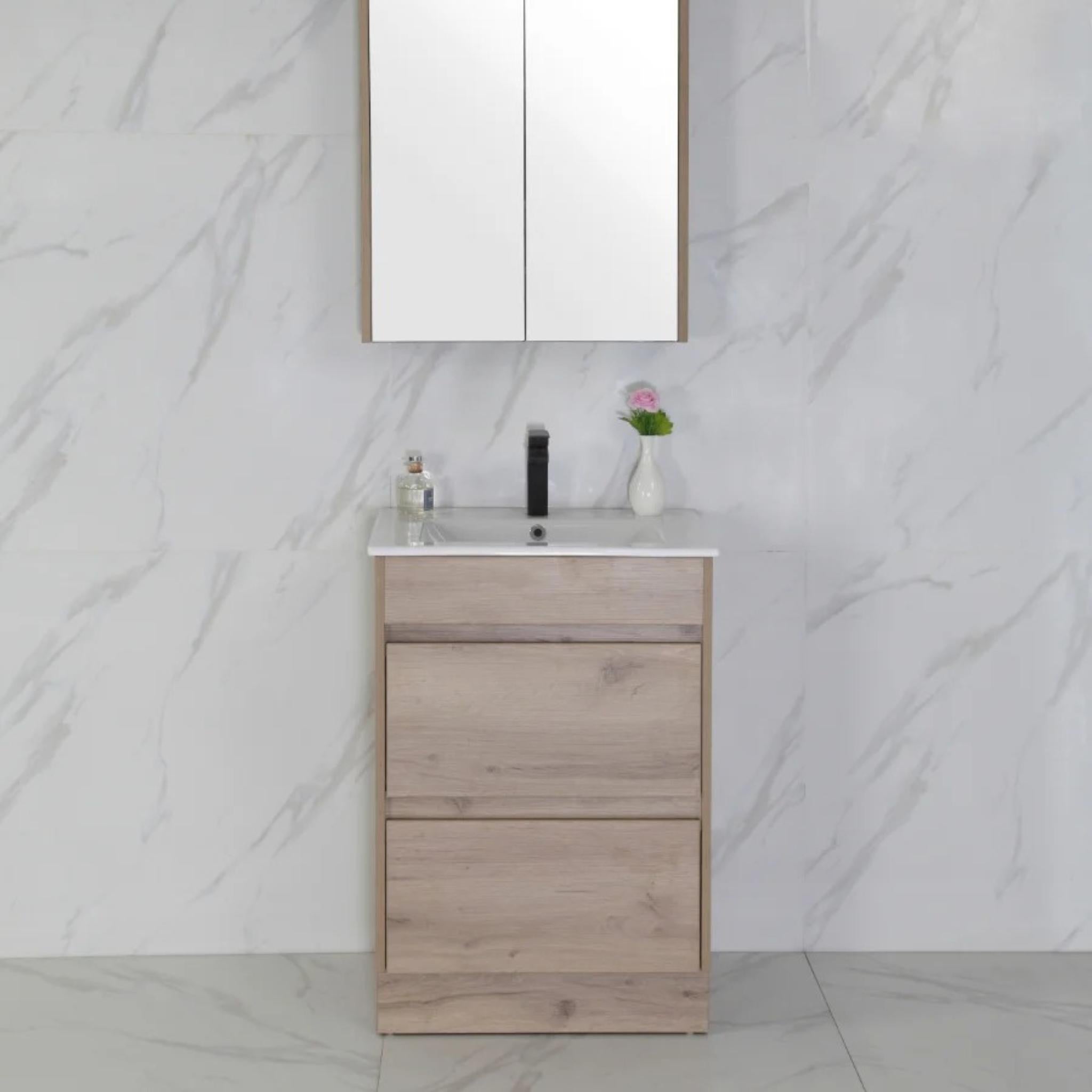 AULIC MAX WHITE OAK 600MM SINGLE BOWL FLOOR STANDING VANITY