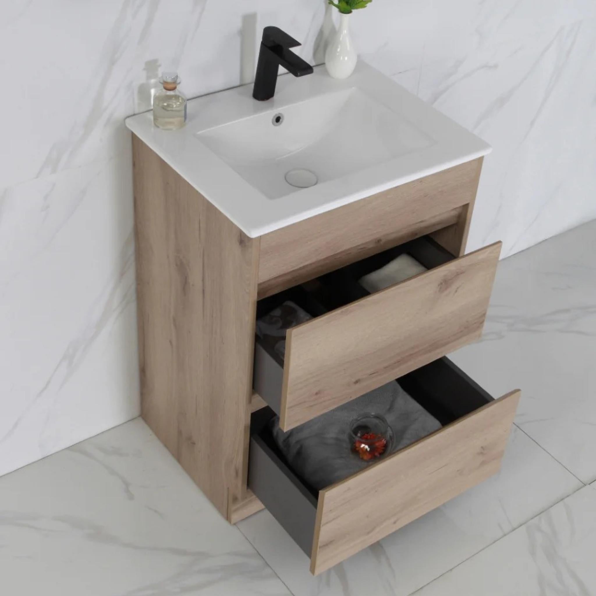 AULIC MAX WHITE OAK 600MM SINGLE BOWL FLOOR STANDING VANITY