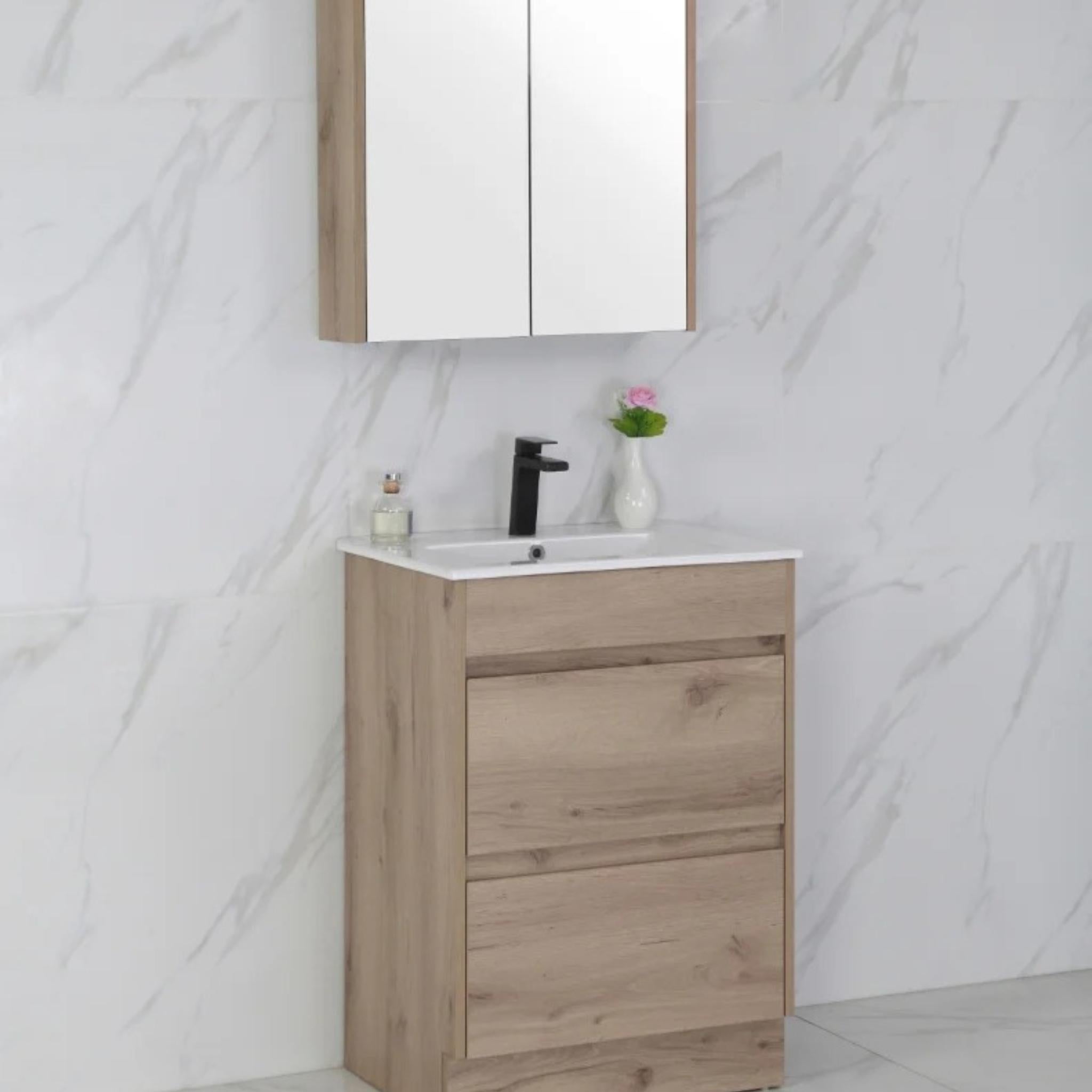 AULIC MAX WHITE OAK 600MM SINGLE BOWL FLOOR STANDING VANITY