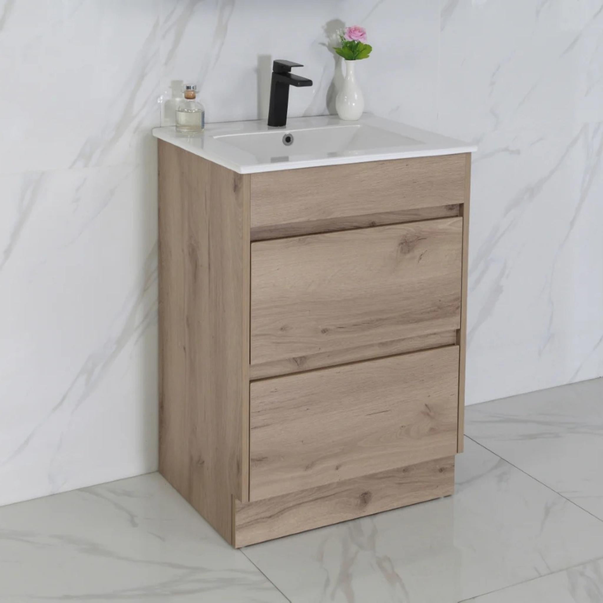 AULIC MAX WHITE OAK 600MM SINGLE BOWL FLOOR STANDING VANITY