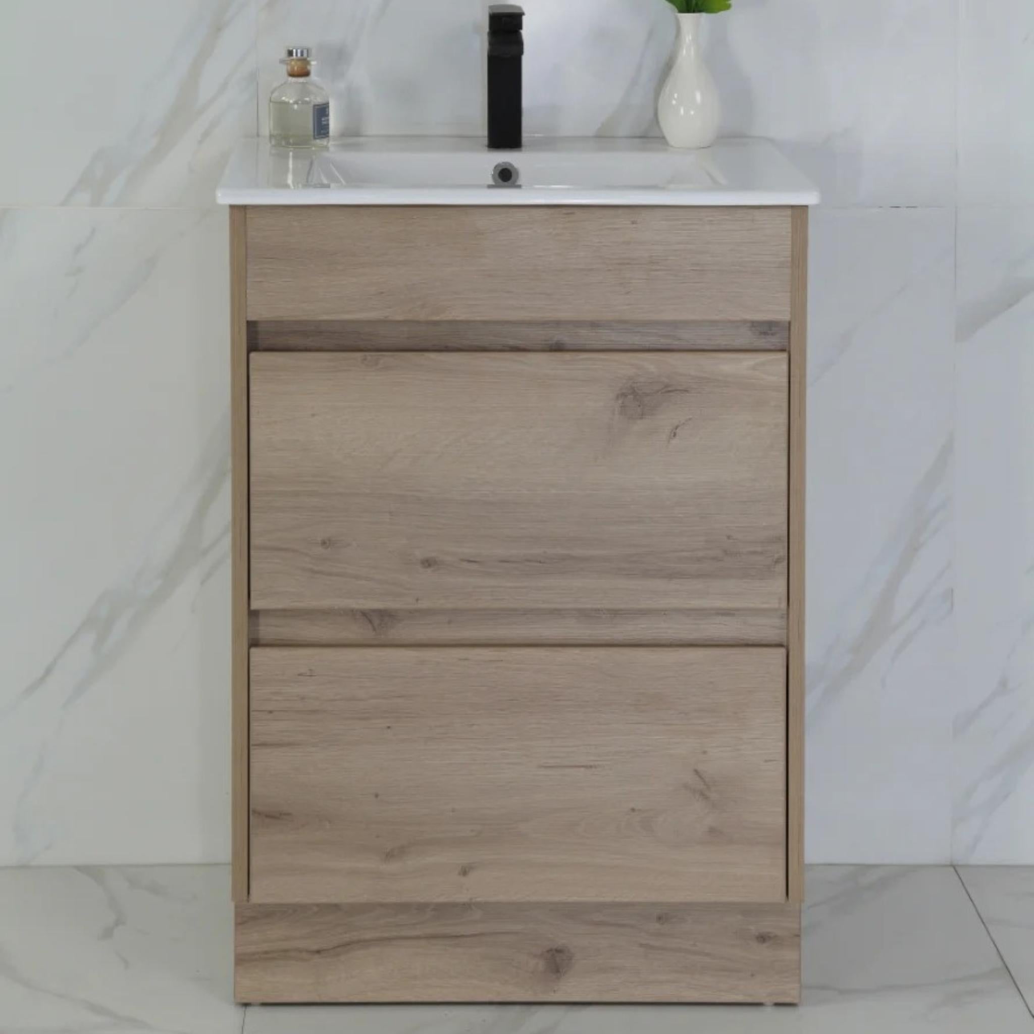 AULIC MAX WHITE OAK 600MM SINGLE BOWL FLOOR STANDING VANITY