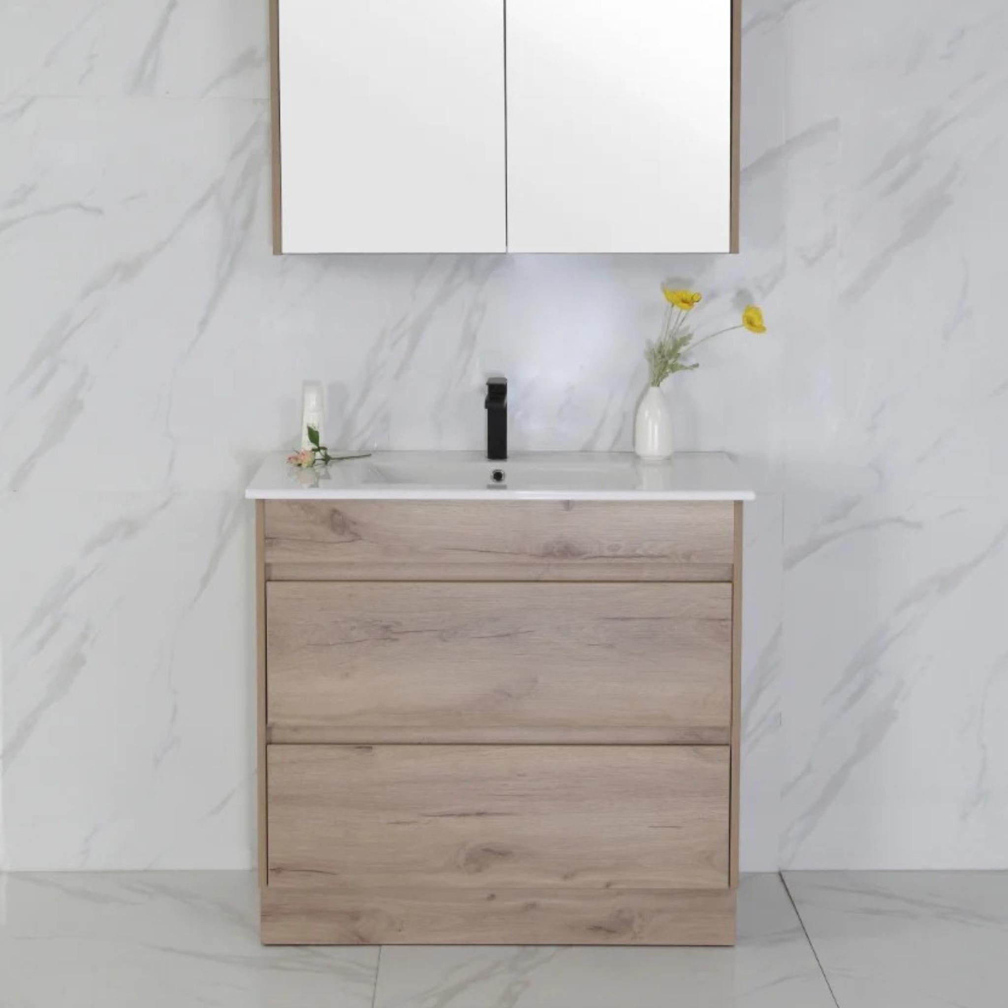 AULIC MAX WHITE OAK 900MM SINGLE BOWL FLOOR STANDING VANITY