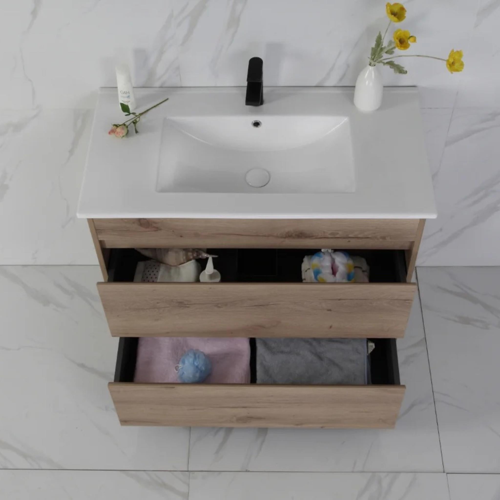 AULIC MAX WHITE OAK 900MM SINGLE BOWL FLOOR STANDING VANITY