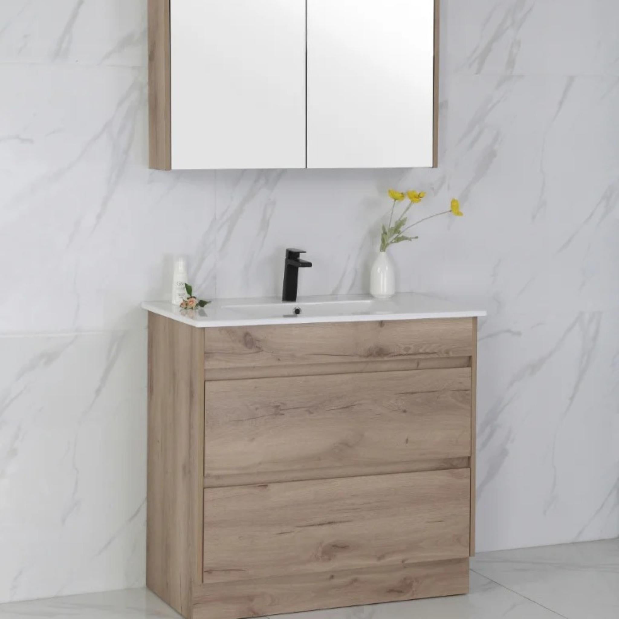 AULIC MAX WHITE OAK 900MM SINGLE BOWL FLOOR STANDING VANITY