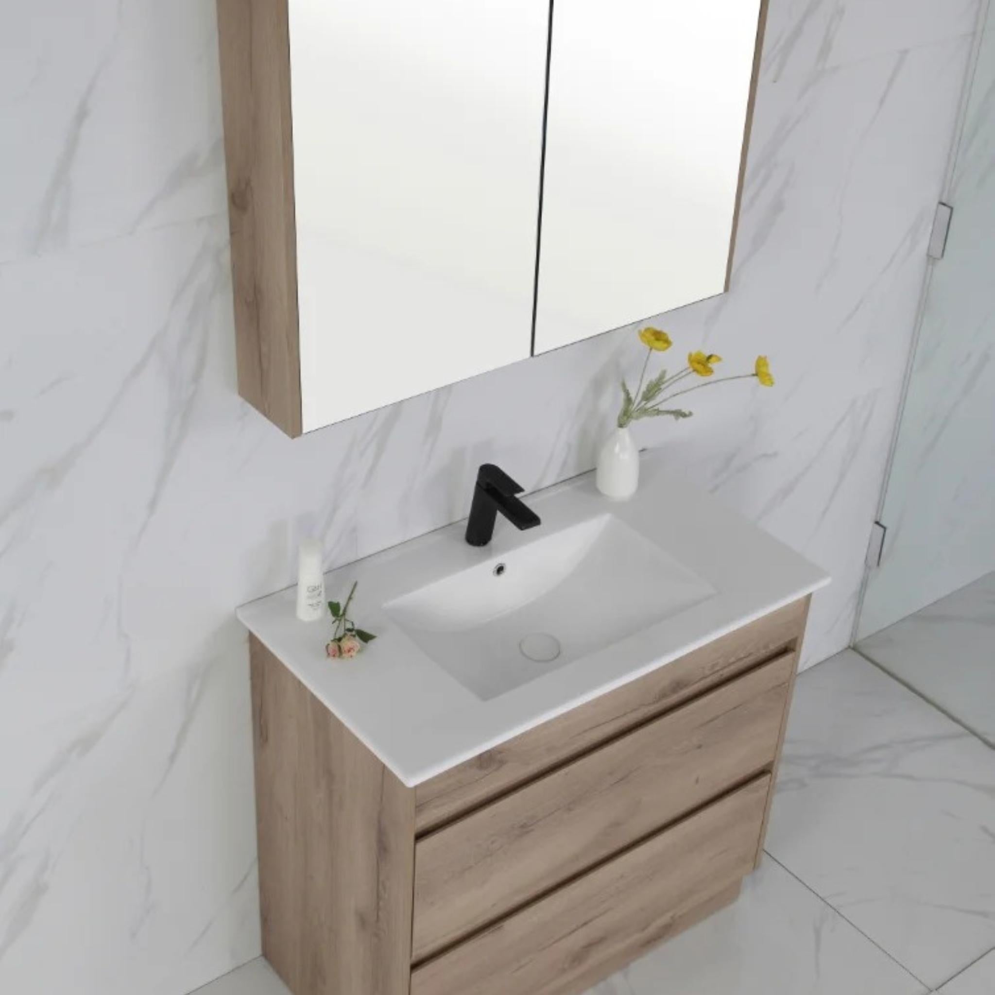 AULIC MAX WHITE OAK 900MM SINGLE BOWL FLOOR STANDING VANITY