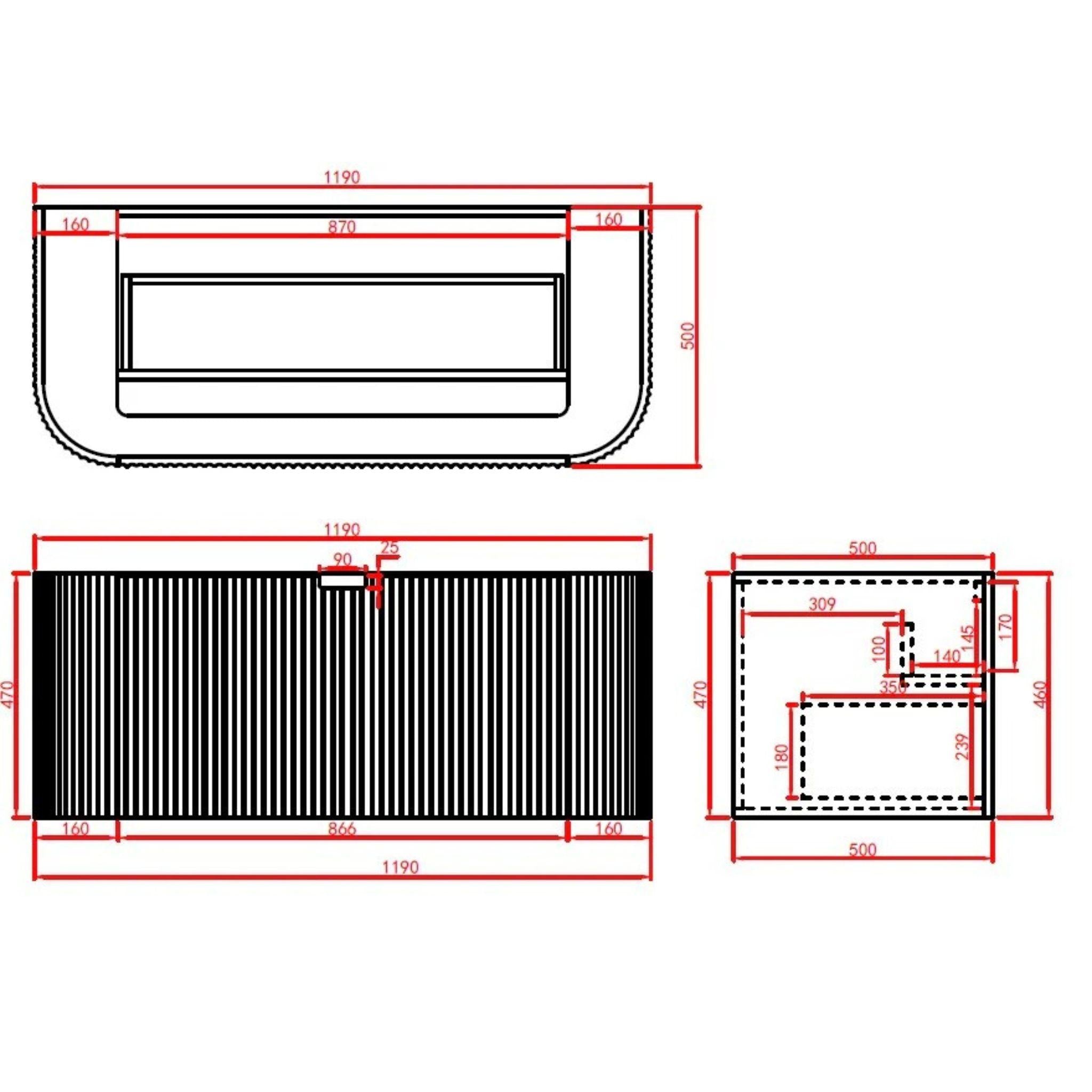 CETO AVALON MATTE BLACK 1200MM SINGLE BOWL WALL HUNG VANITY