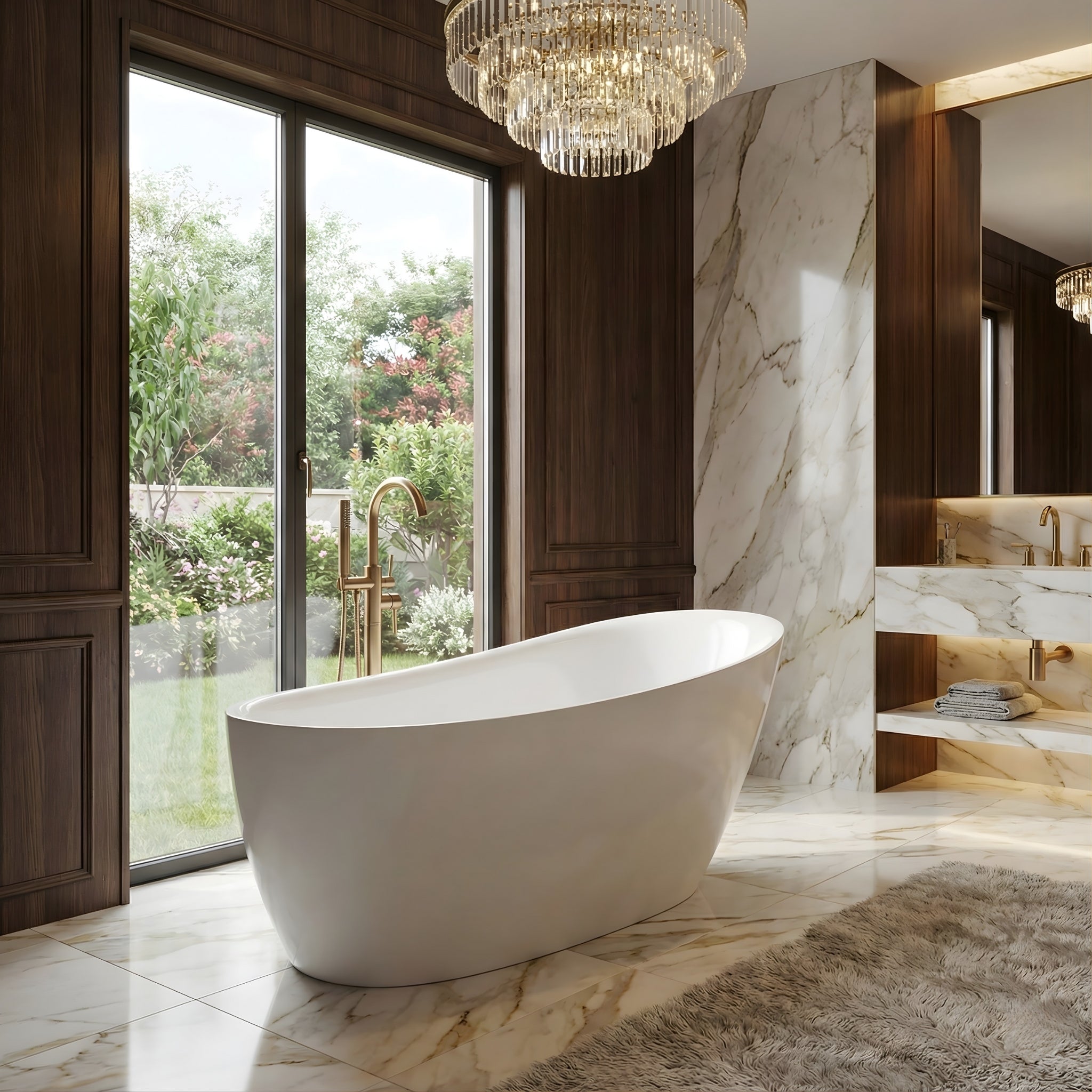 DECINA CAVAL FREESTANDING BATH WITH INTEGRATED OVERFLOW GLOSS WHITE (AVAILABLE IN 1480MM AND 1680MM)