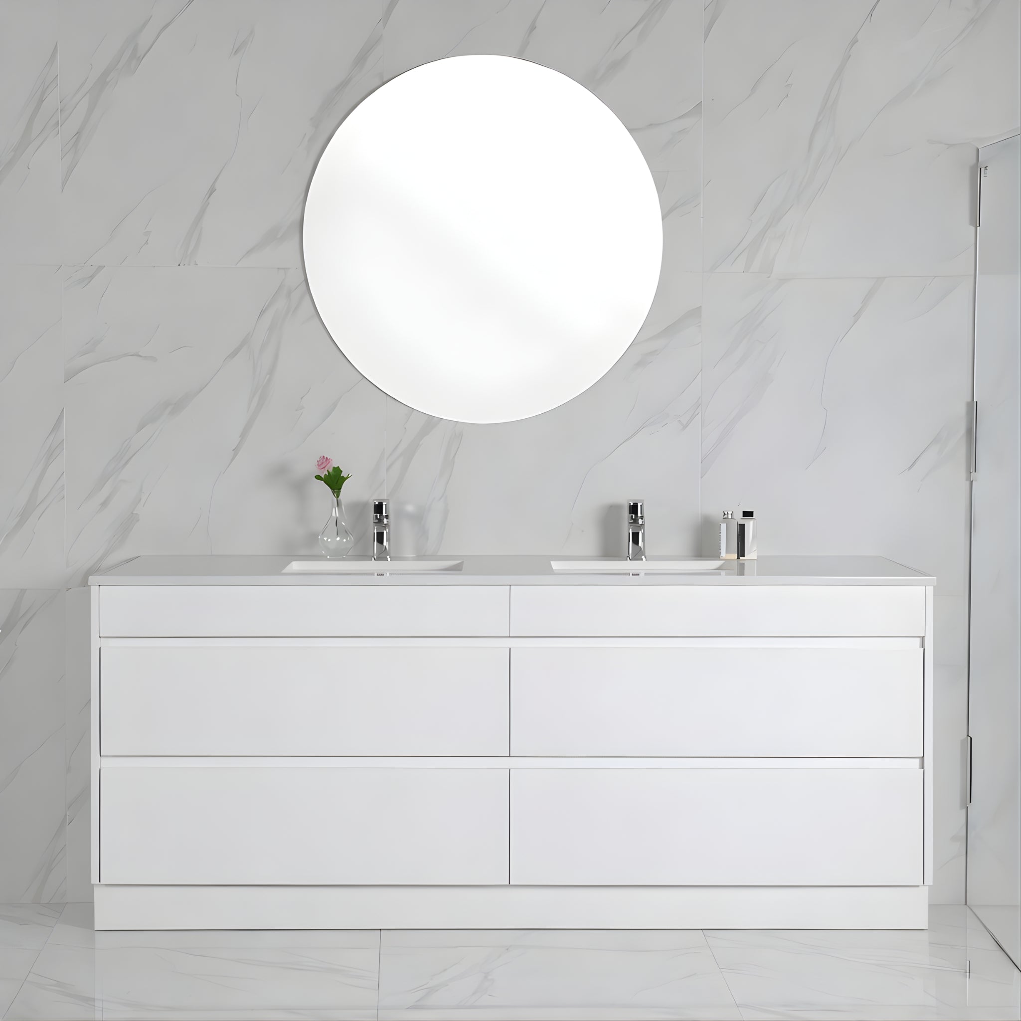 AULIC LEONA GLOSS WHITE 1800MM DOUBLE BOWL FLOOR STANDING VANITY