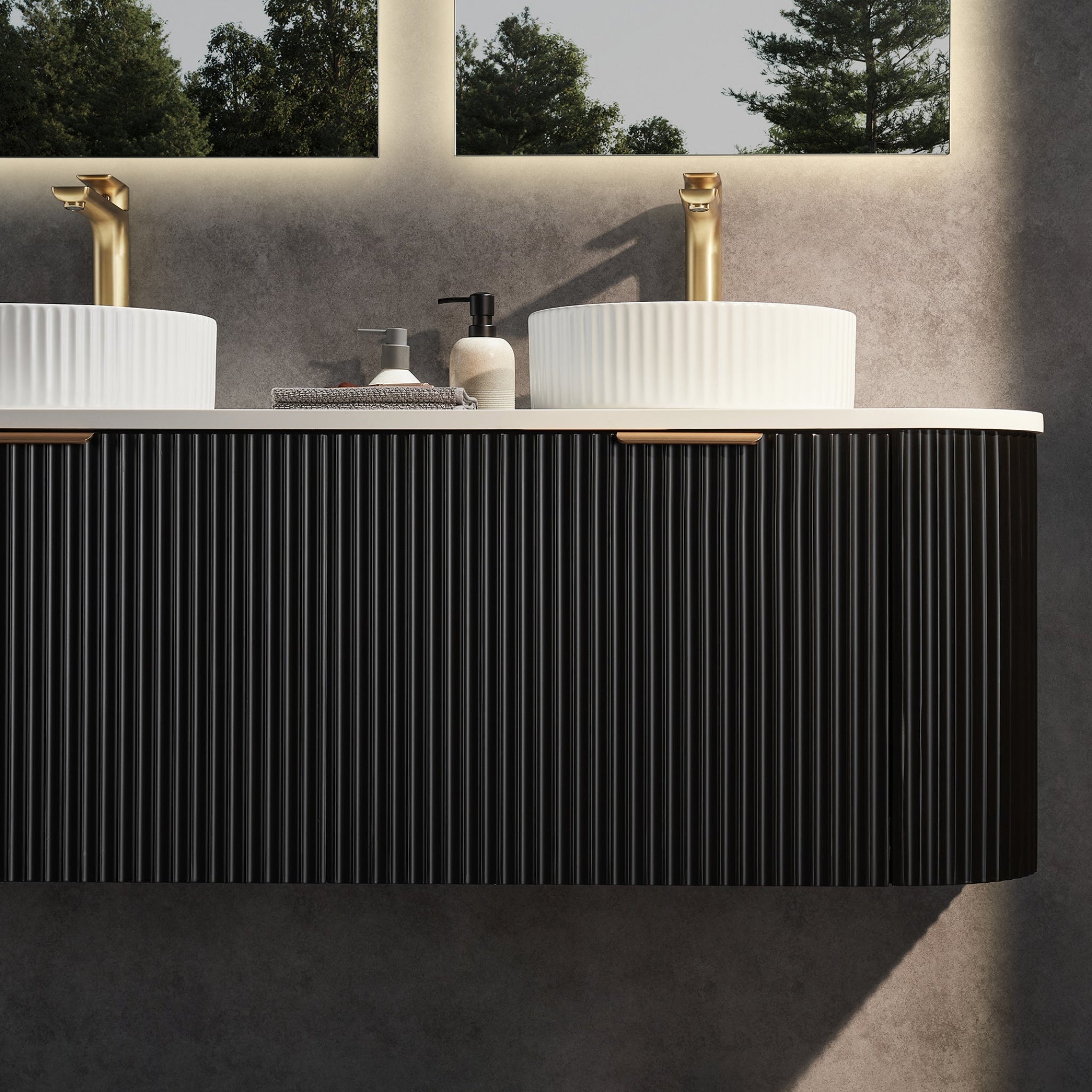 CETO AVALON MATTE BLACK 1500MM DOUBLE BOWL WALL HUNG VANITY