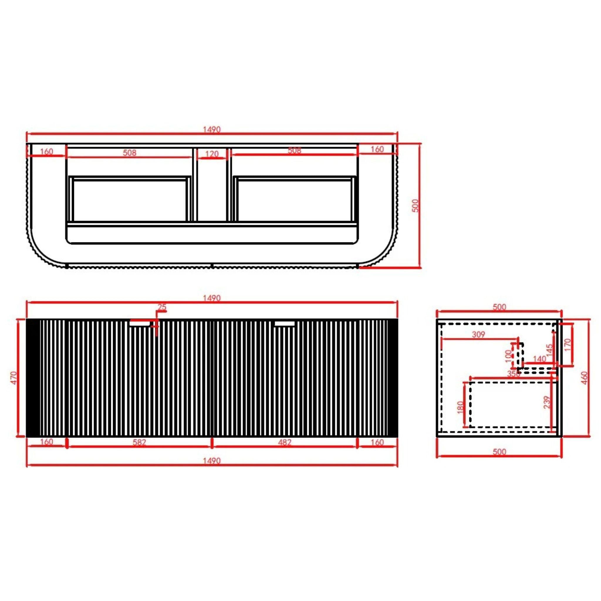 CETO AVALON MATTE BLACK 1500MM DOUBLE BOWL WALL HUNG VANITY