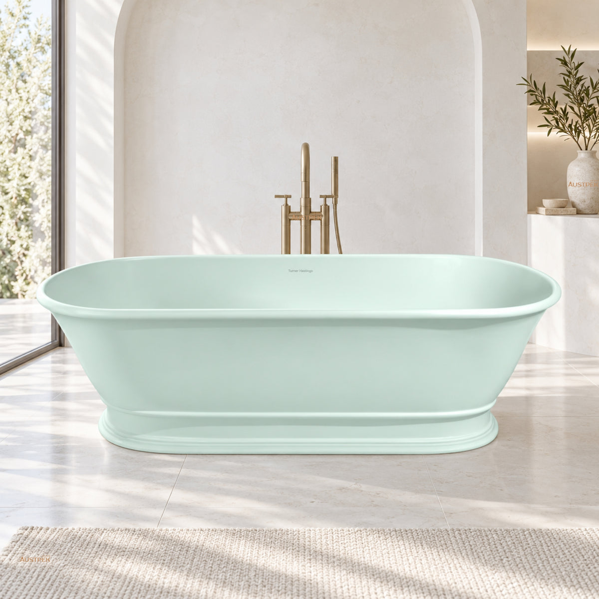 TURNER HASTINGS CAMBRIDGE TITANCAST FREESTANDING NON OVERFLOW BATHTUB FROSTY MINT (AVAILABLE IN 1560MM AND 1740MM)
