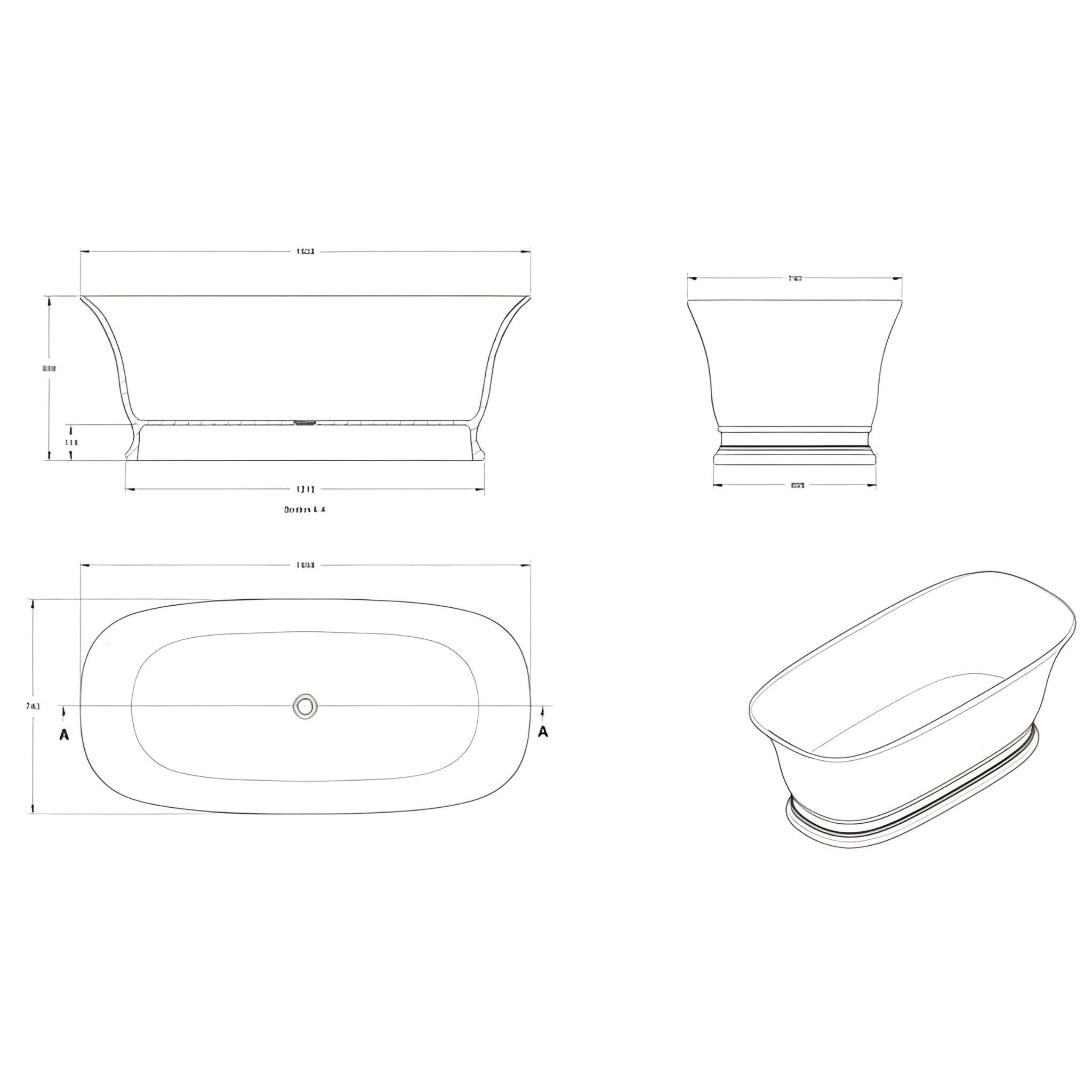 TURNER HASTINGS CAMBRIDGE TITANCAST SOLID SURFACE FREESTANDING BATHTUB GLOSS WHITE WITH OVERFLOW (AVAILABLE IN 1555MM & 17400MM)