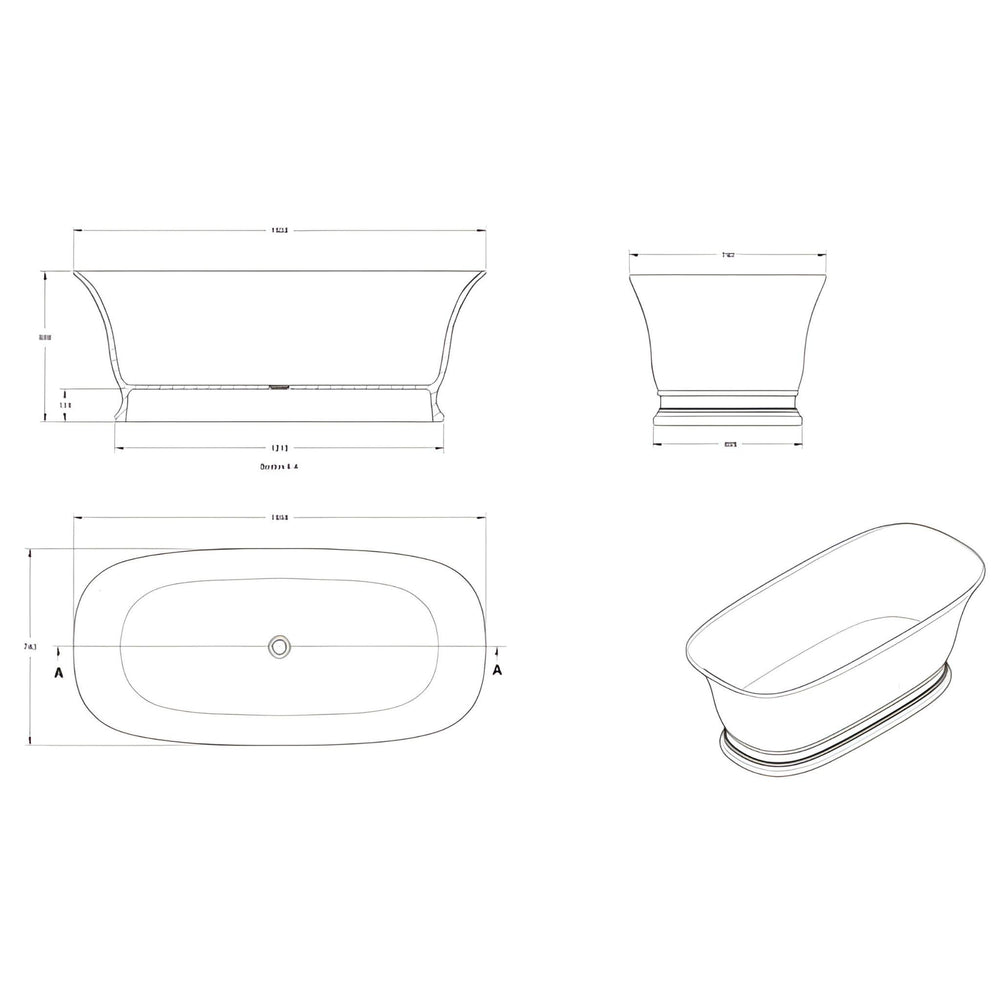 TURNER HASTINGS CAMBRIDGE TITANCAST SOLID SURFACE FREESTANDING BATHTUB GLOSS WHITE WITH OVERFLOW (AVAILABLE IN 1555MM & 17400MM)