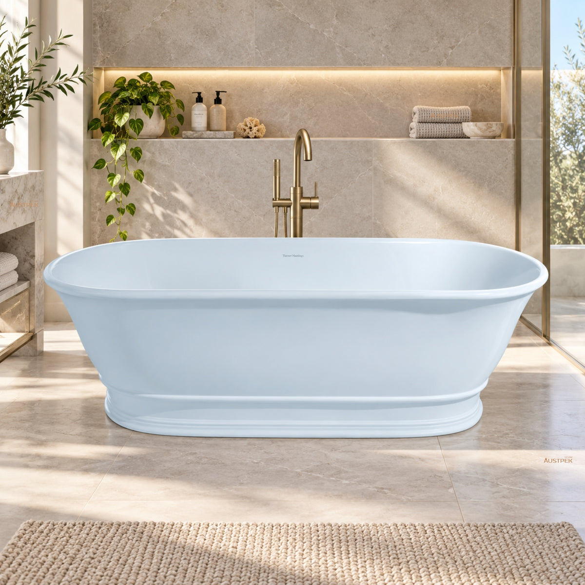 TURNER HASTINGS CAMBRIDGE TITANCAST FREESTANDING OVERFLOW BATHTUB ALICE BLUE (AVAILABLE IN 1560MM AND 1740MM)