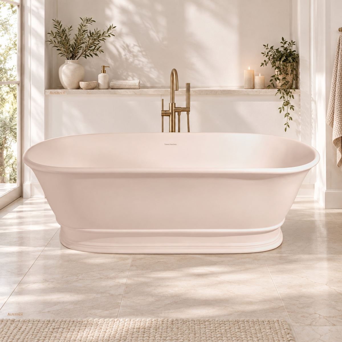 TURNER HASTINGS CAMBRIDGE TITANCAST FREESTANDING OVERFLOW BATHTUB SOFT PEACH (AVAILABLE IN 1560MM AND 1740MM)