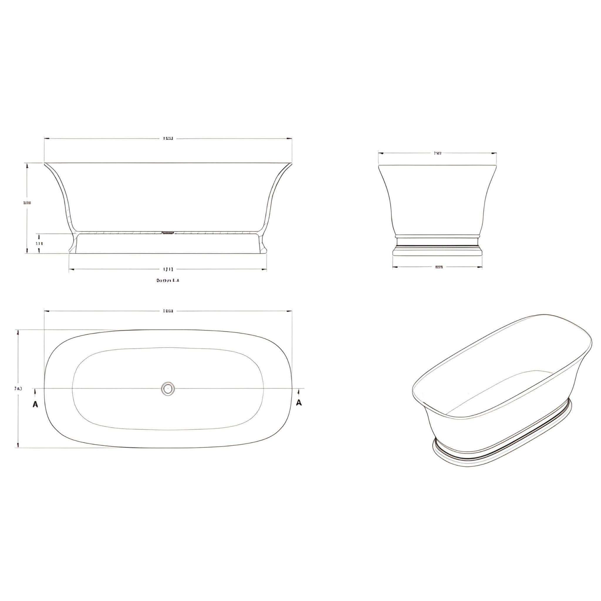 TURNER HASTINGS CAMBRIDGE TITANCAST SOLID SURFACE FREESTANDING BATHTUB SATIN SILK WHITE WITH OVERFLOW (AVAILABLE IN 1555MM & 17400MM)