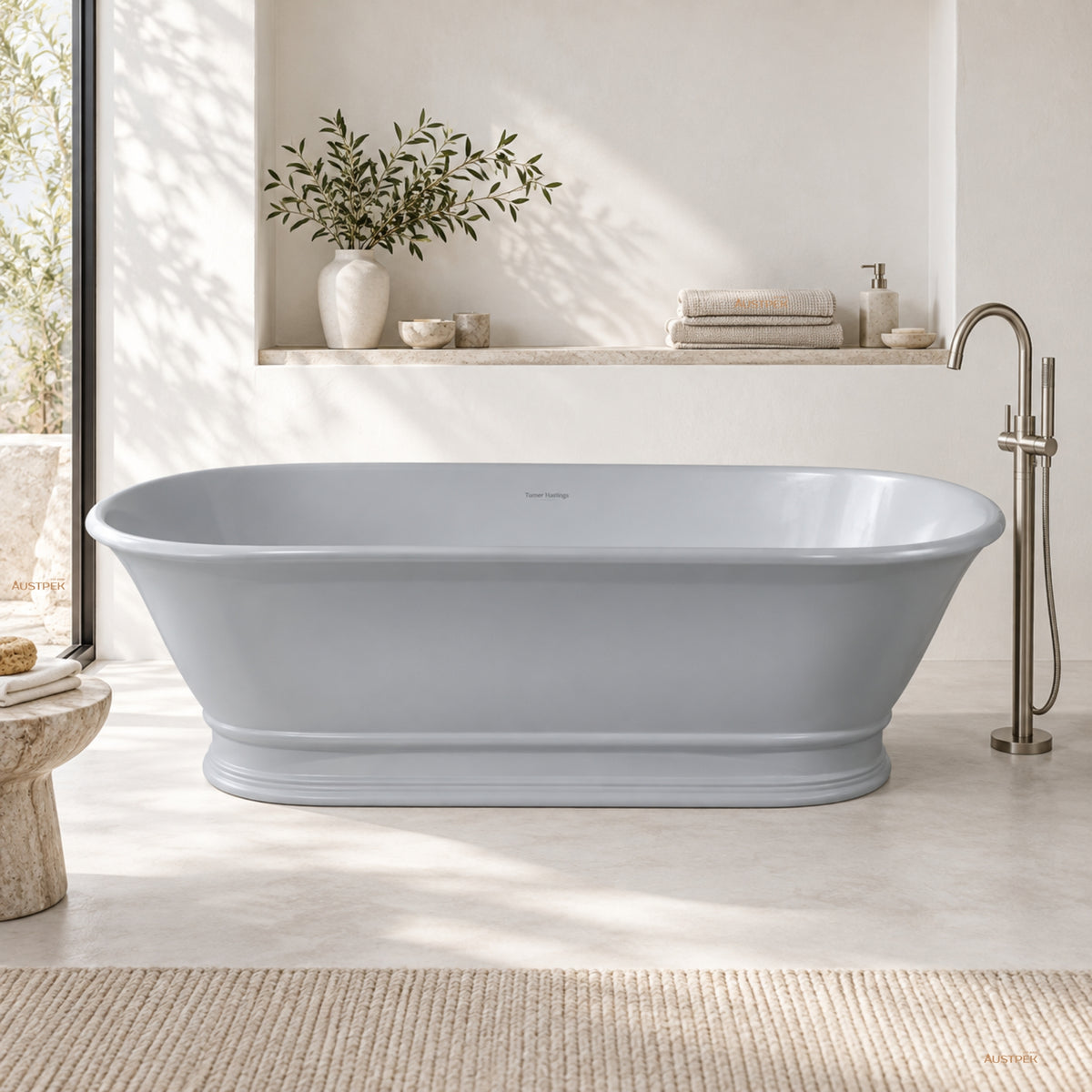 TURNER HASTINGS CAMBRIDGE TITANCAST FREESTANDING NON OVERFLOW BATHTUB POWDER GREY (AVAILABLE IN 1560MM AND 1740MM)