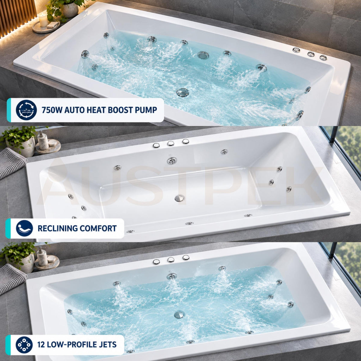 DECINA CARINA INSET SANTAI SPA BATH GLOSS WHITE 1675MM WITH 12-JETS