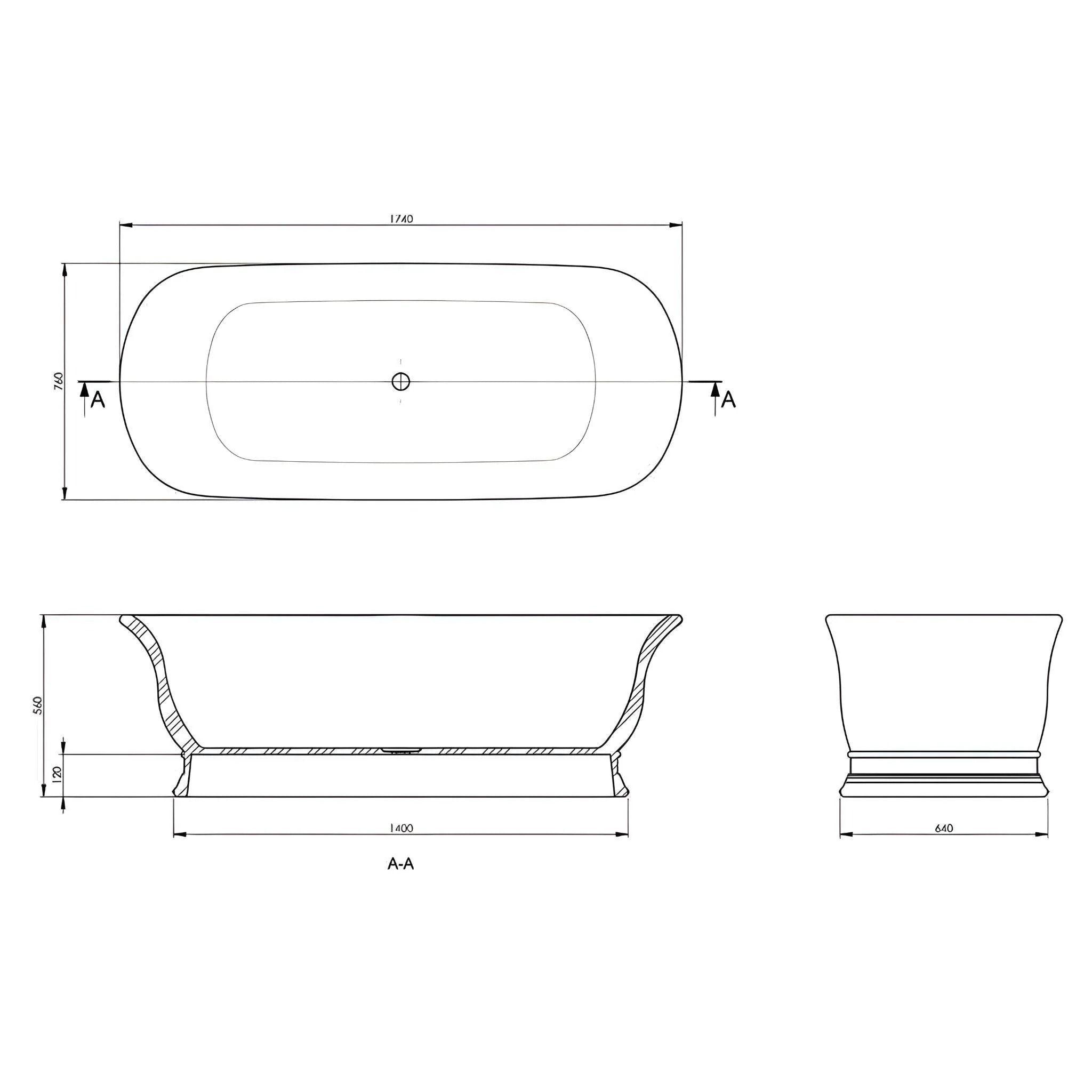 TURNER HASTINGS CAMBRIDGE TITANCAST SOLID SURFACE FREESTANDING BATHTUB SPECIAL FINISH WITH OVERFLOW (AVAILABLE IN 1555MM & 1740MM)