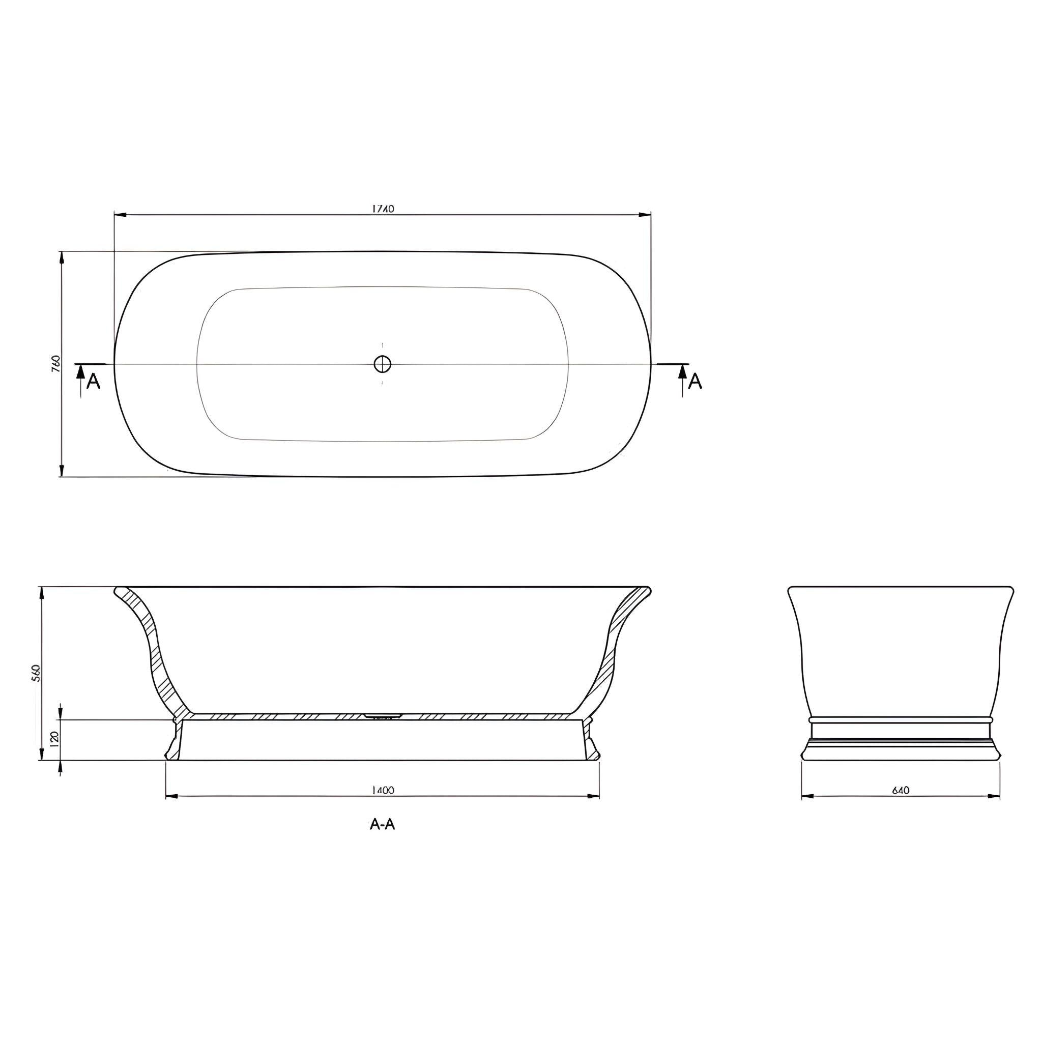 TURNER HASTINGS CAMBRIDGE TITANCAST SOLID SURFACE FREESTANDING BATHTUB SPECIAL FINISH (AVAILABLE IN 1555MM & 1740MM)
