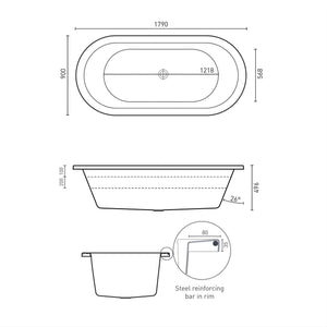 DECINA CAVAL INSET CONTOUR SPA BATH GLOSS WHITE 1790MM WITH 14-JETS