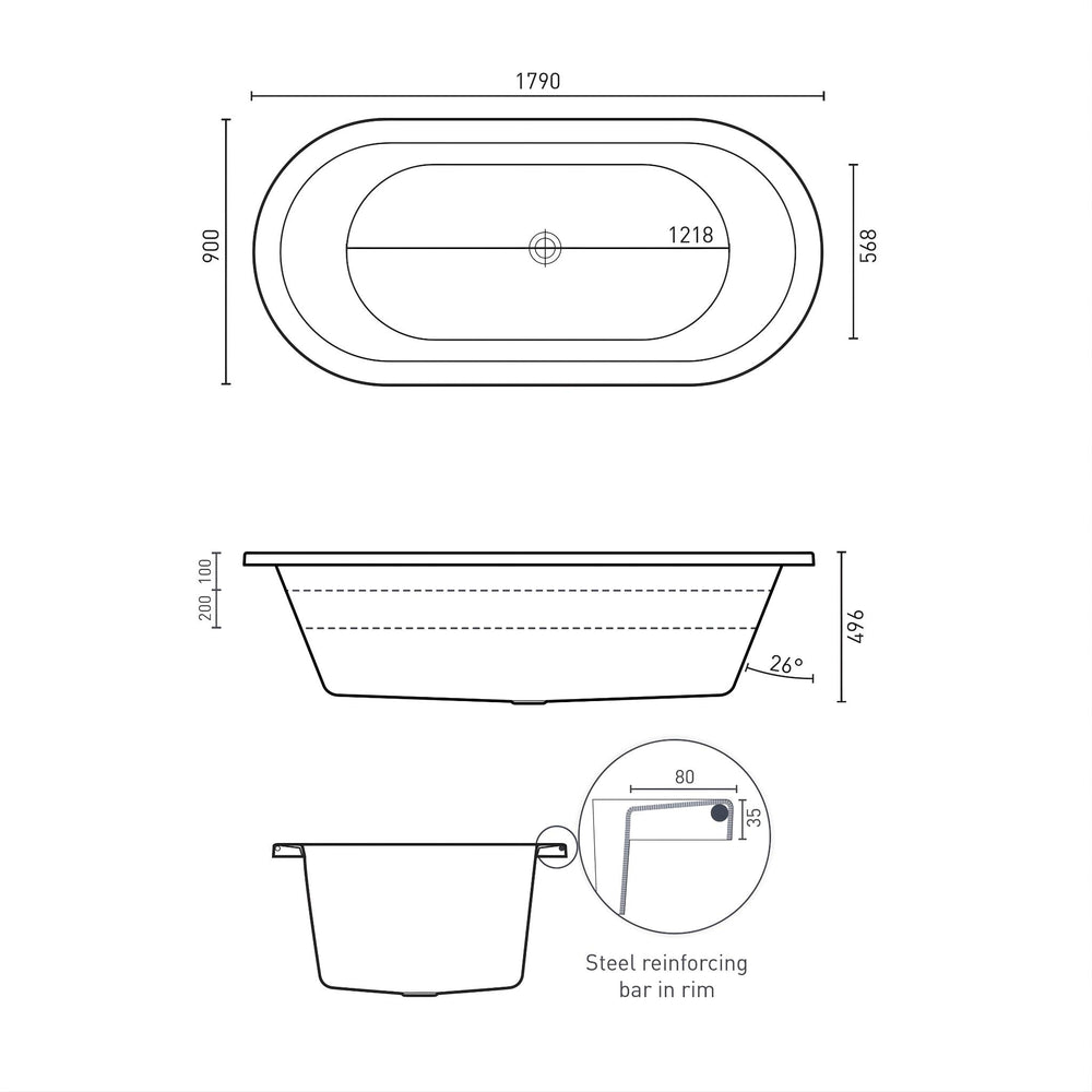 DECINA CAVAL INSET DOLCE VITA SPA BATH GLOSS WHITE 1790MM WITH 18-JETS