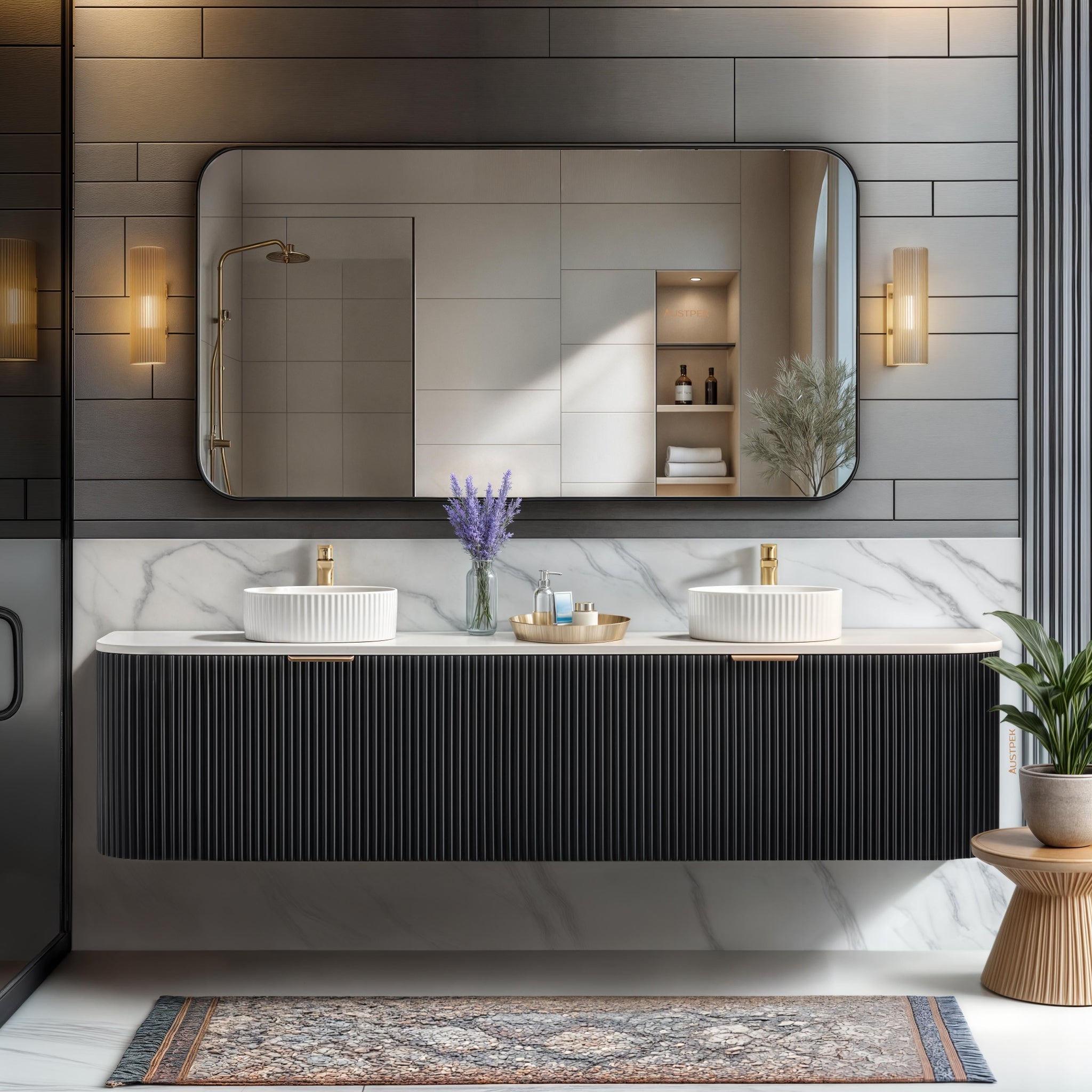 CETO AVALON MATTE BLACK 1800MM DOUBLE BOWL WALL HUNG VANITY