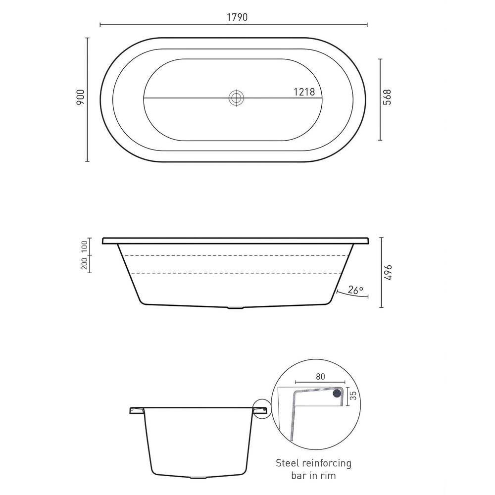 DECINA CAVAL ISLAND BATH GLOSS WHITE 1790MM